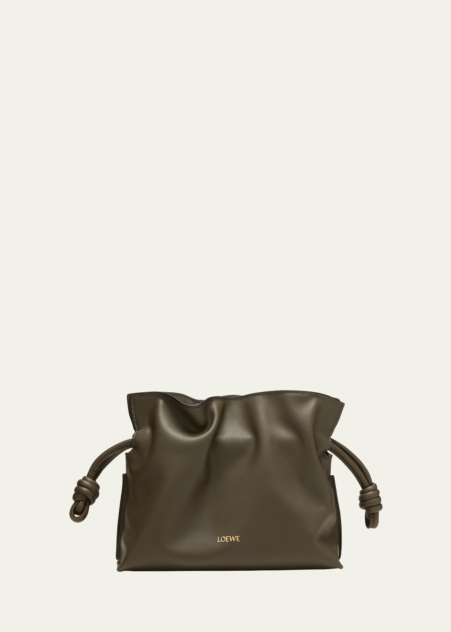 Shop Loewe Flamenco Mini Clutch Bag In Napa Leather With Golden Foil Anagram In Dark Khaki Green