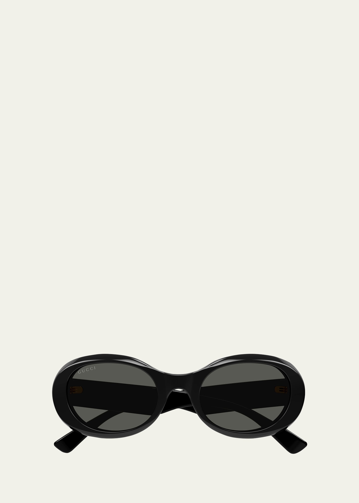 Shop Gucci Logo Acetate Oval Sunglasses In Shiny Glossy Blac