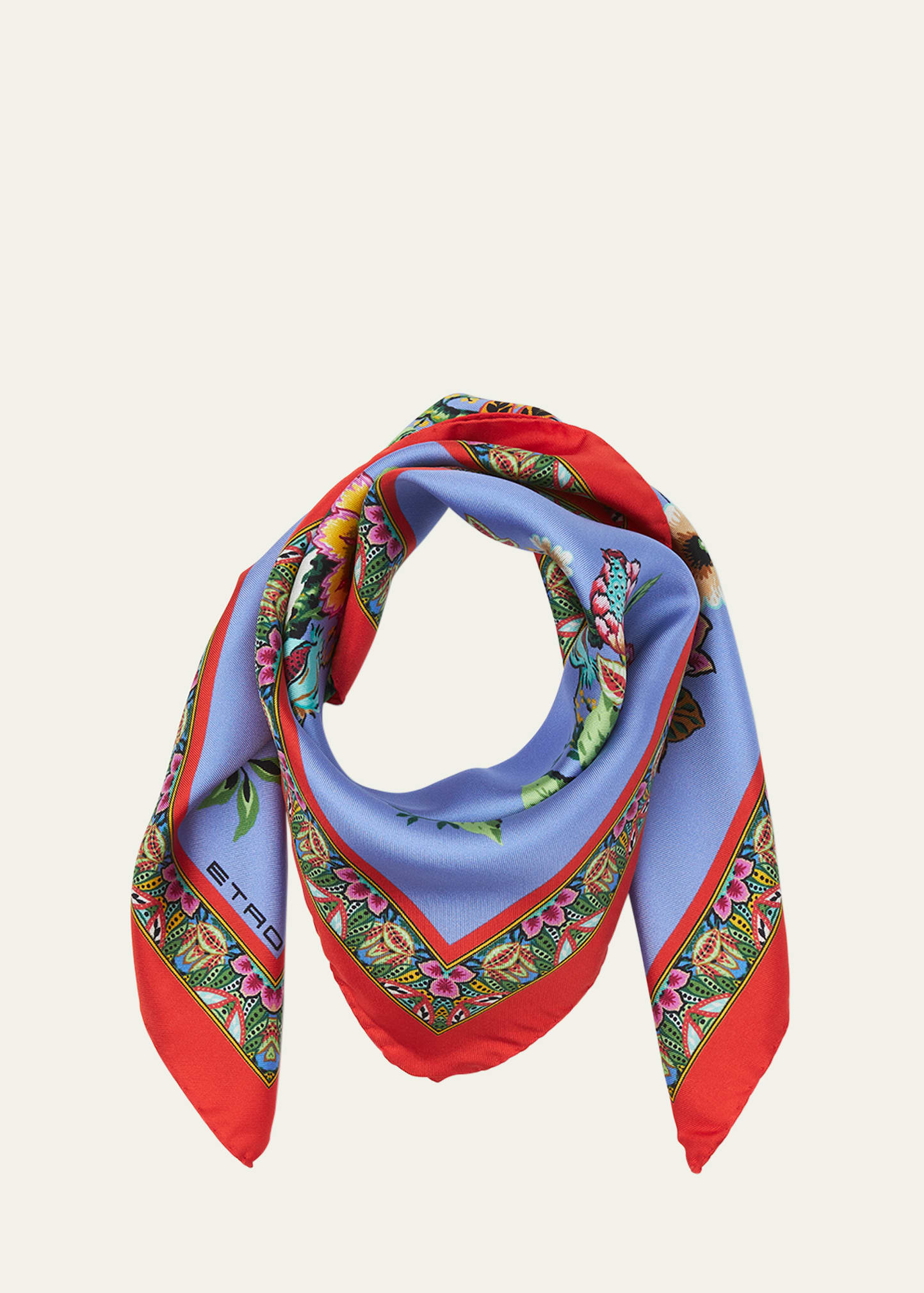 Etro Floral Multicolor Silk Scarf In X0880 Stampa Fdo