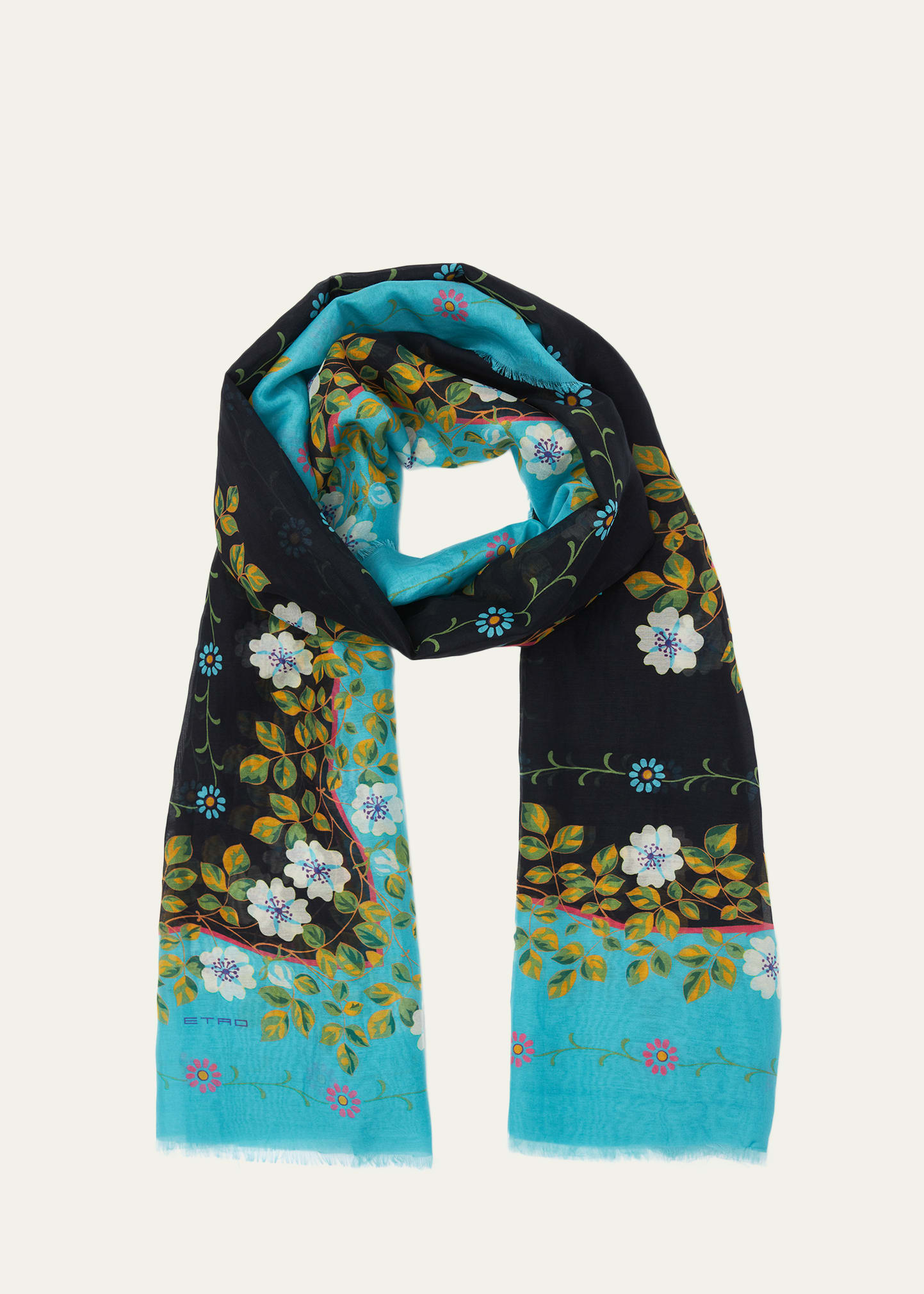 Etro Floral Cotton & Silk Scarf In X0810 Stampa Fdo