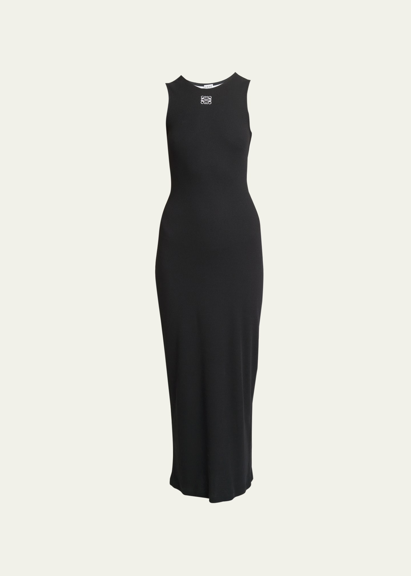 Shop Loewe Anagram Logo Ribbed Tank Dress In Black