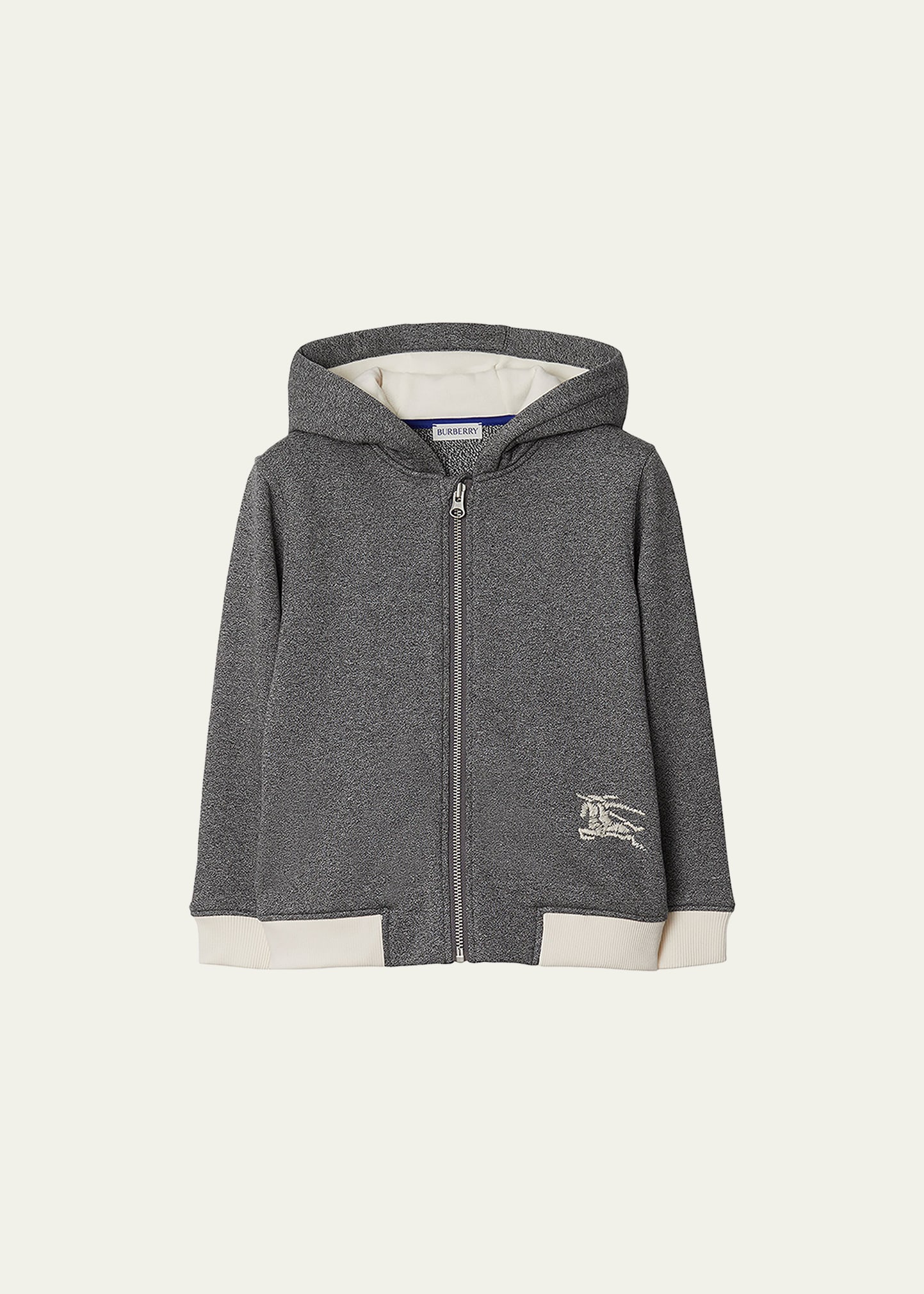 Burberry Babies' Ekd Logo-embroidered Zipped Hoodie In Charcoal Grey Mel