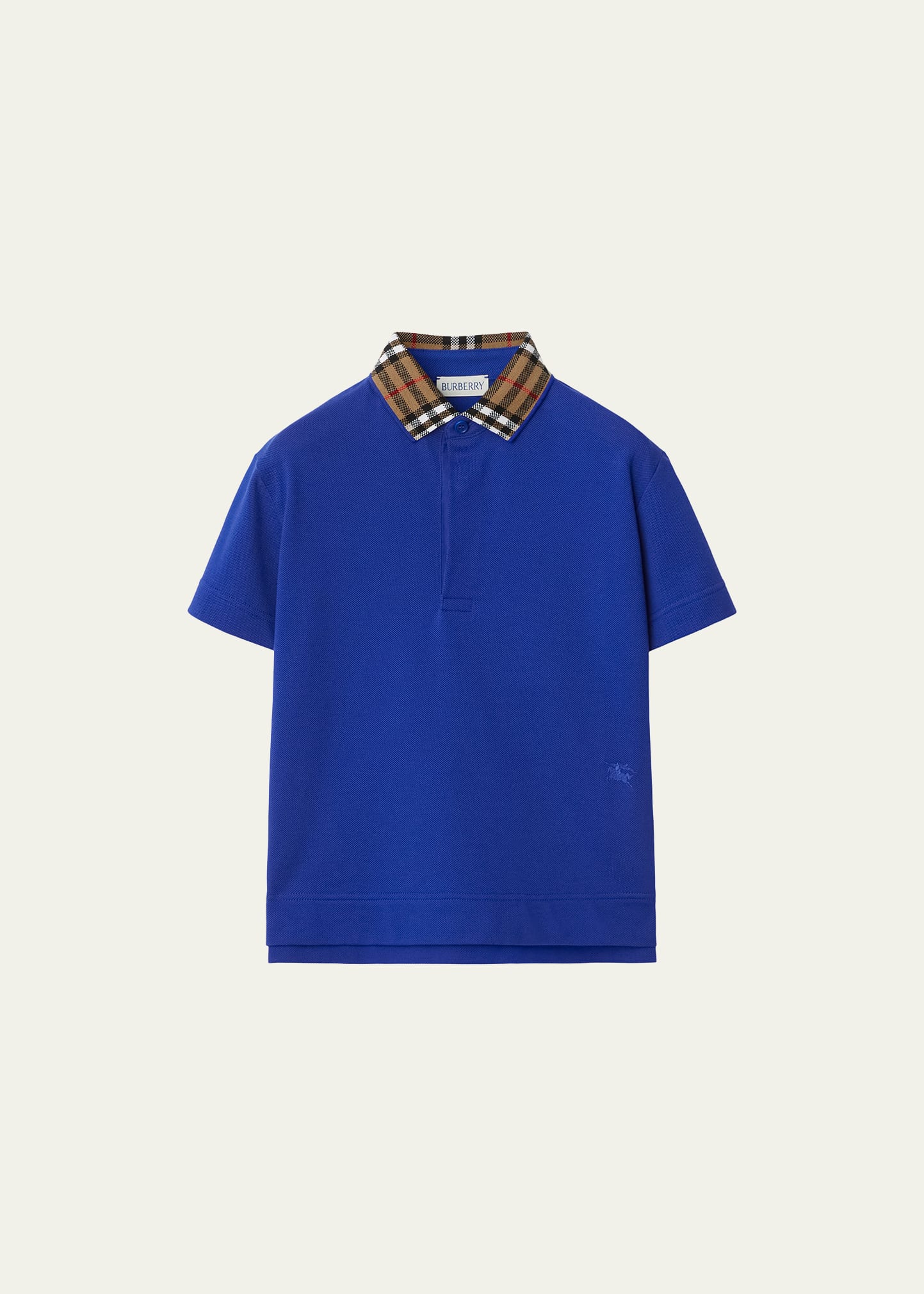 Shop Burberry Boy's Johane Ekd Embroidered Shirt With Check Knitted Collar In Knight