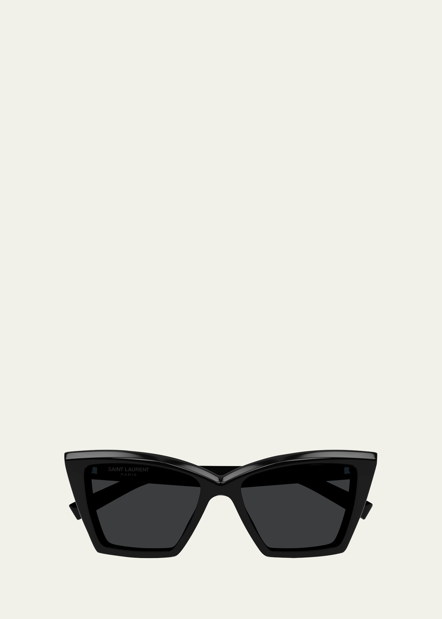 Shop Saint Laurent Beveled Acetate Cat-eye Sunglasses In Shiny Solid Black