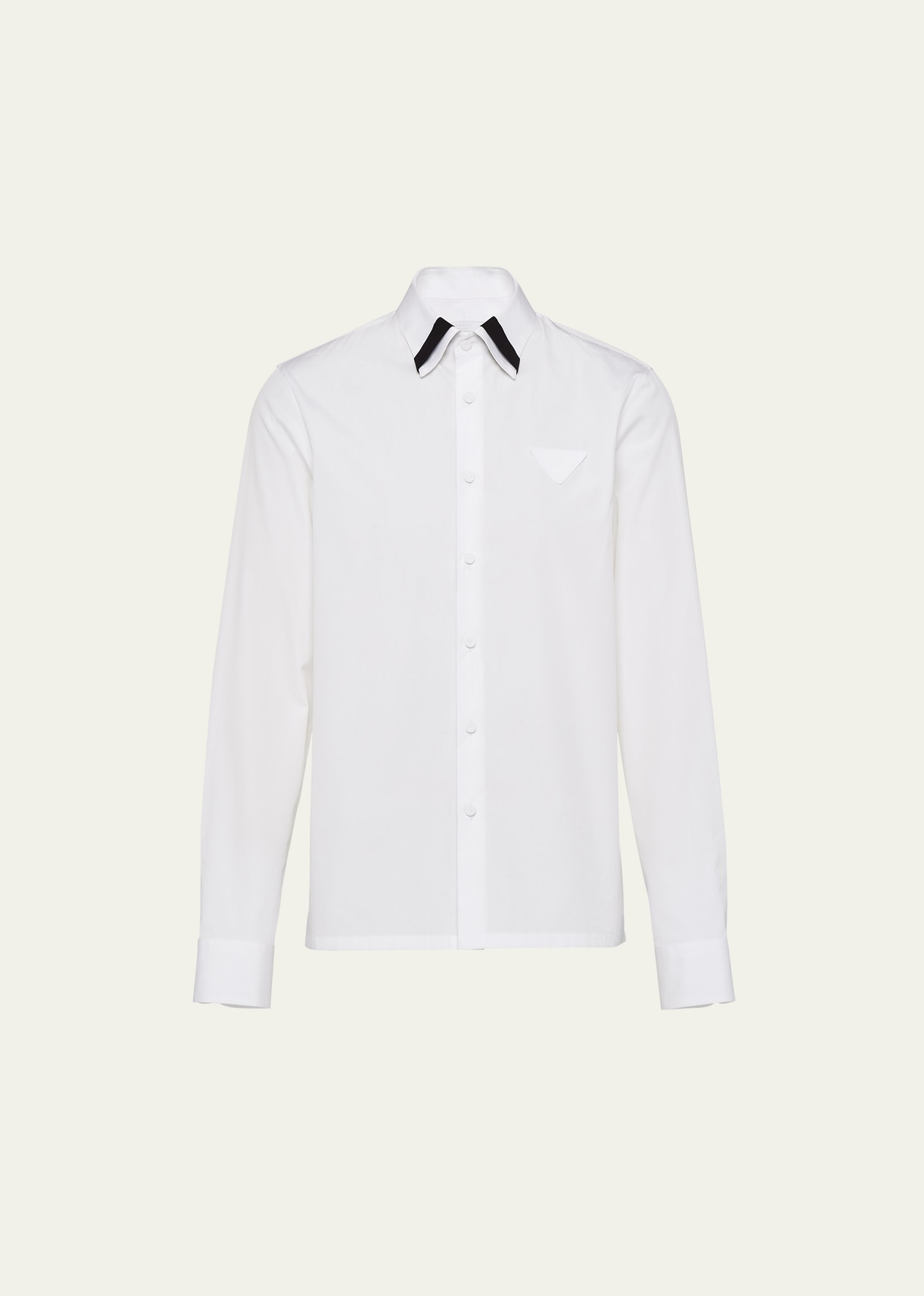 Shop Prada Men's Dress Shirt With Collar Detail In Bianco Nero