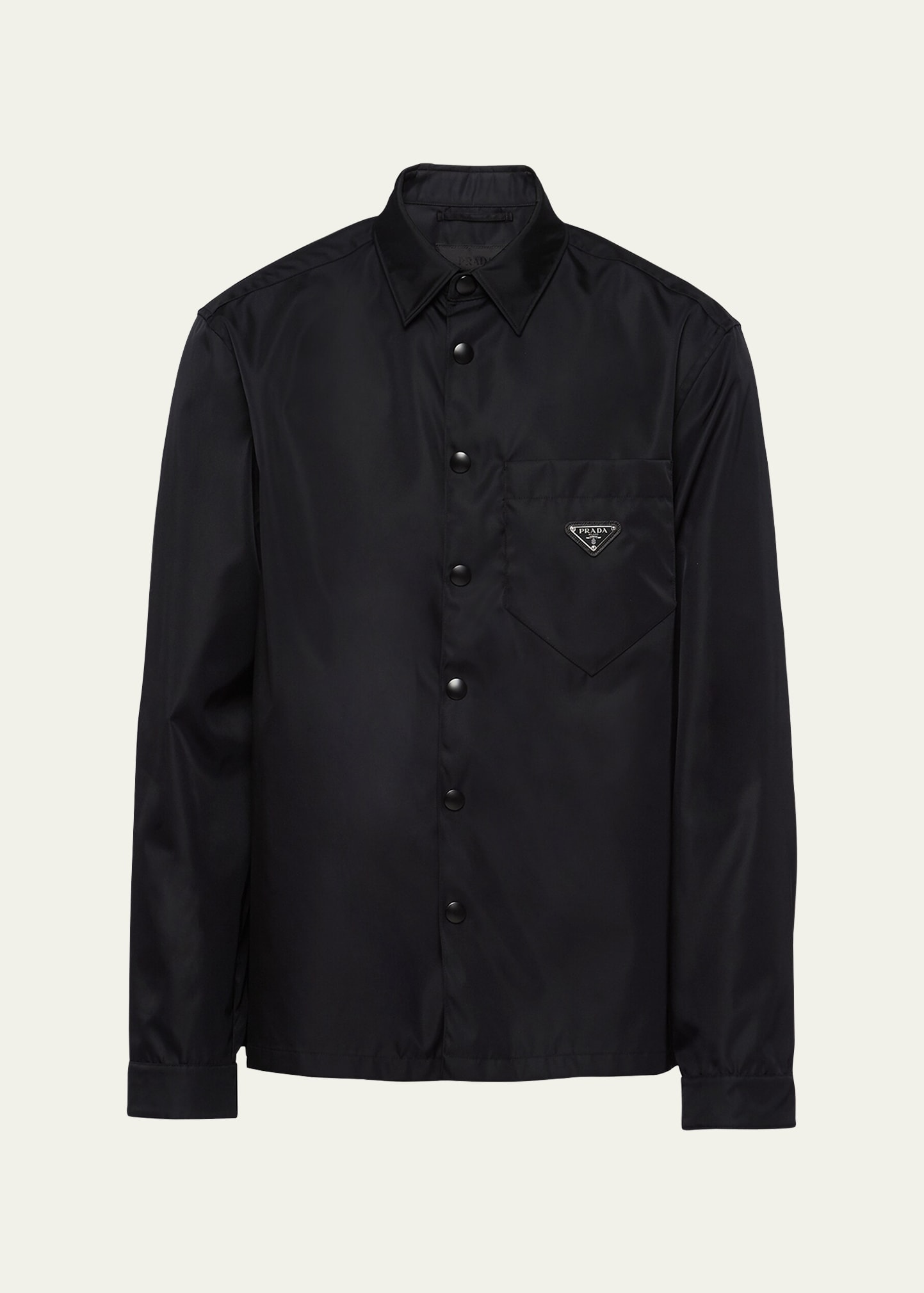 Prada Re-nylon Brand-plaque Recycled-polyamide Shirt In Nero