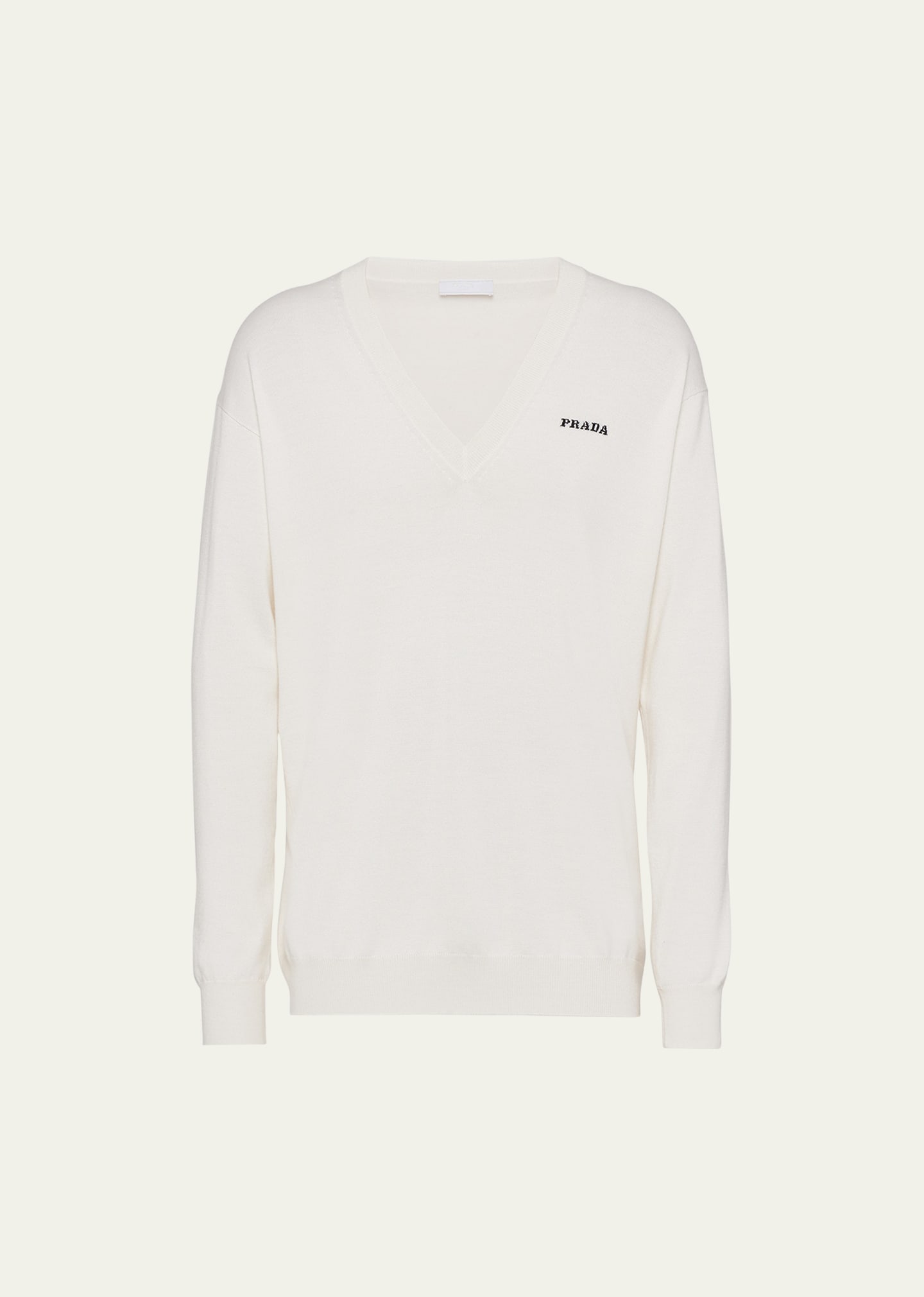 Shop Prada Men's V-neck Cashmere Sweater In Bianco