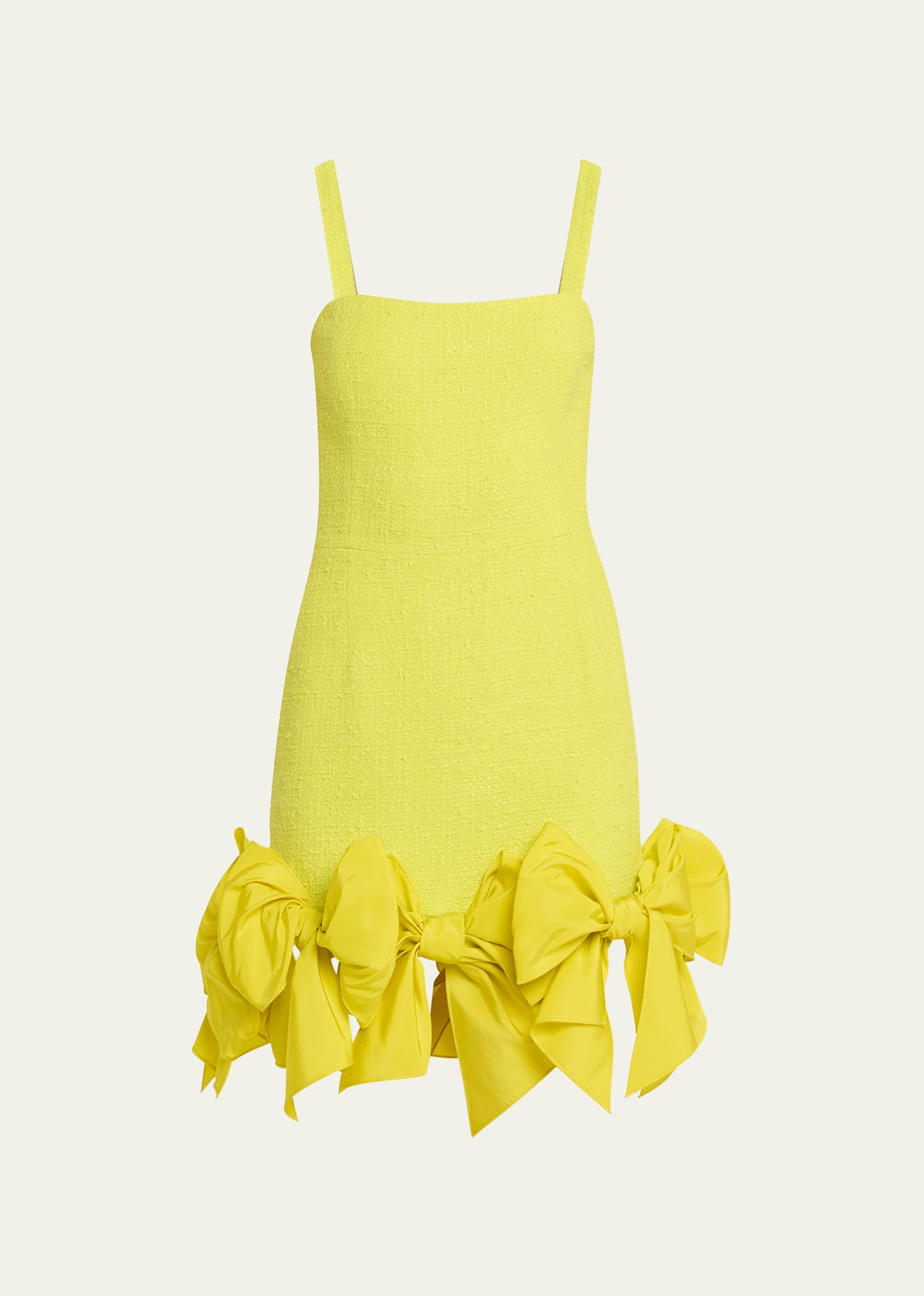 Shop Oscar De La Renta Faille Bow Square-neck Tweed Mini Tank Dress In Neon Yellow