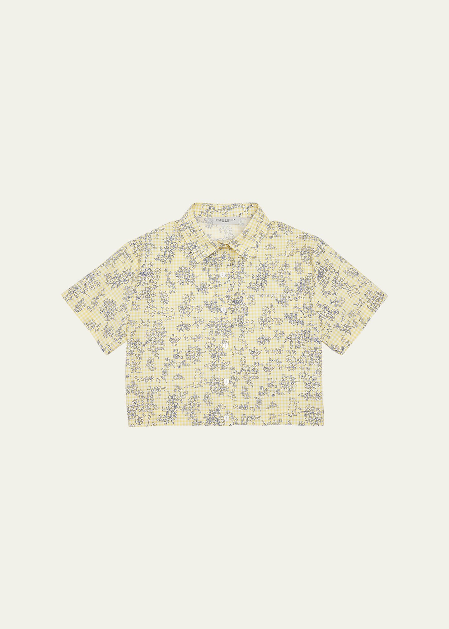Shop Golden Goose Girl's Floral-print Gingham Shirt In Lemonade Eclipse