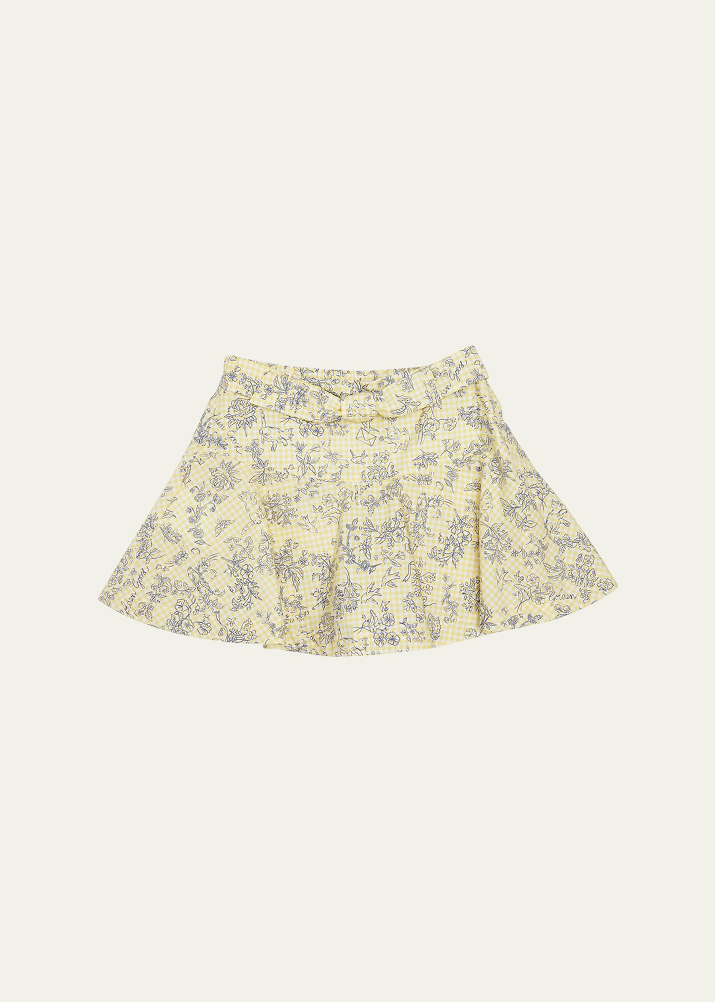 Shop Golden Goose Girl's Journey Volant Floral Printed Gingham Skirt In Lemonade Eclipse