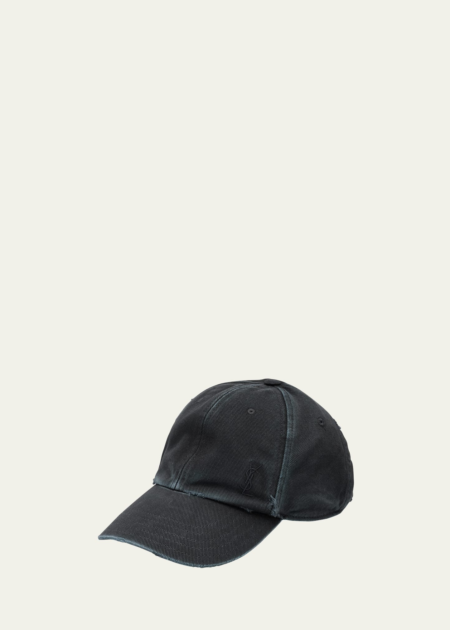 Shop Saint Laurent Ysl Washed Denim Baseball Hat In Black