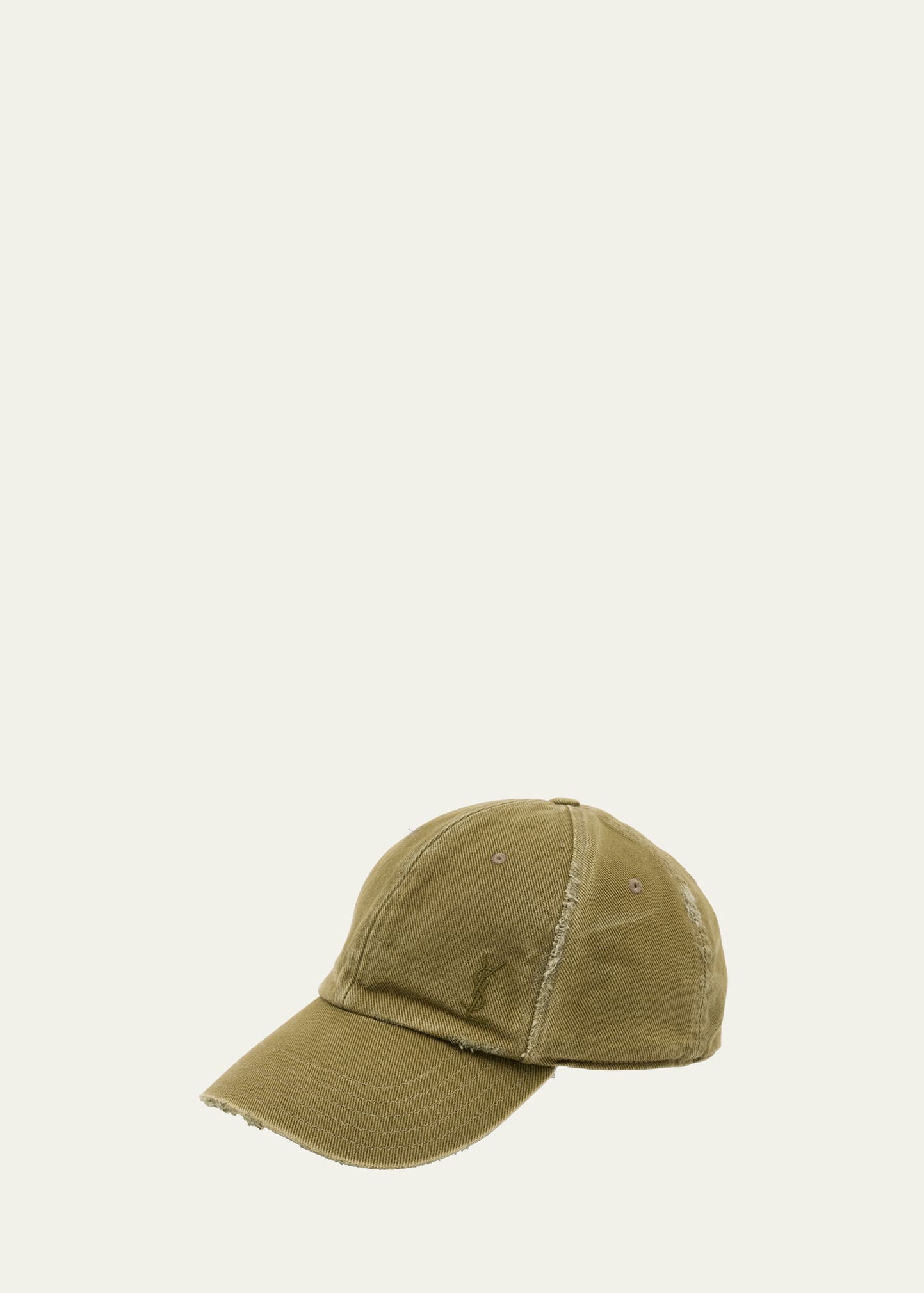 Shop Saint Laurent Ysl Washed Denim Baseball Hat In Kaki