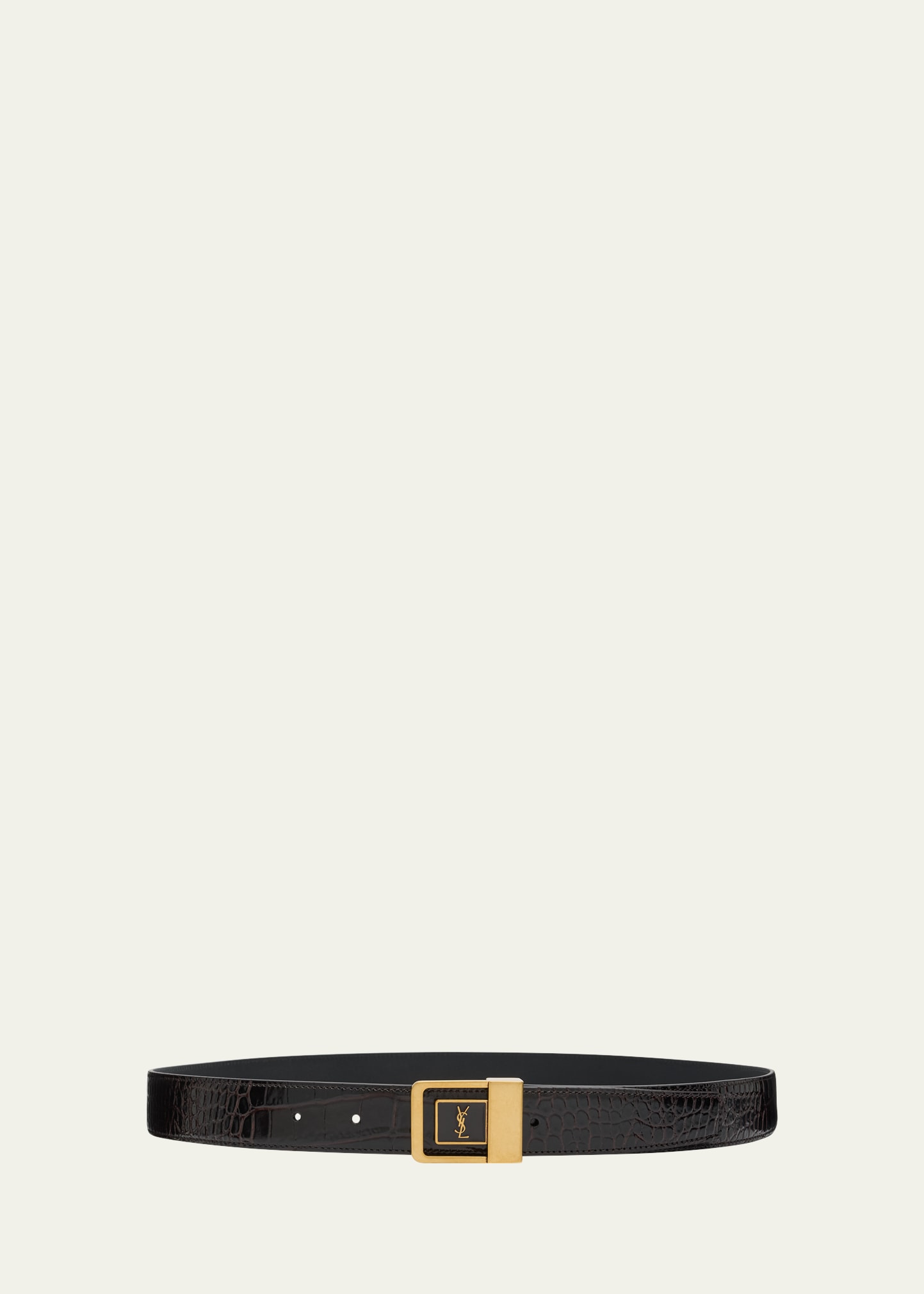 Saint Laurent Croc-embossed Leather Square Buckle Belt In 2053 Fondente