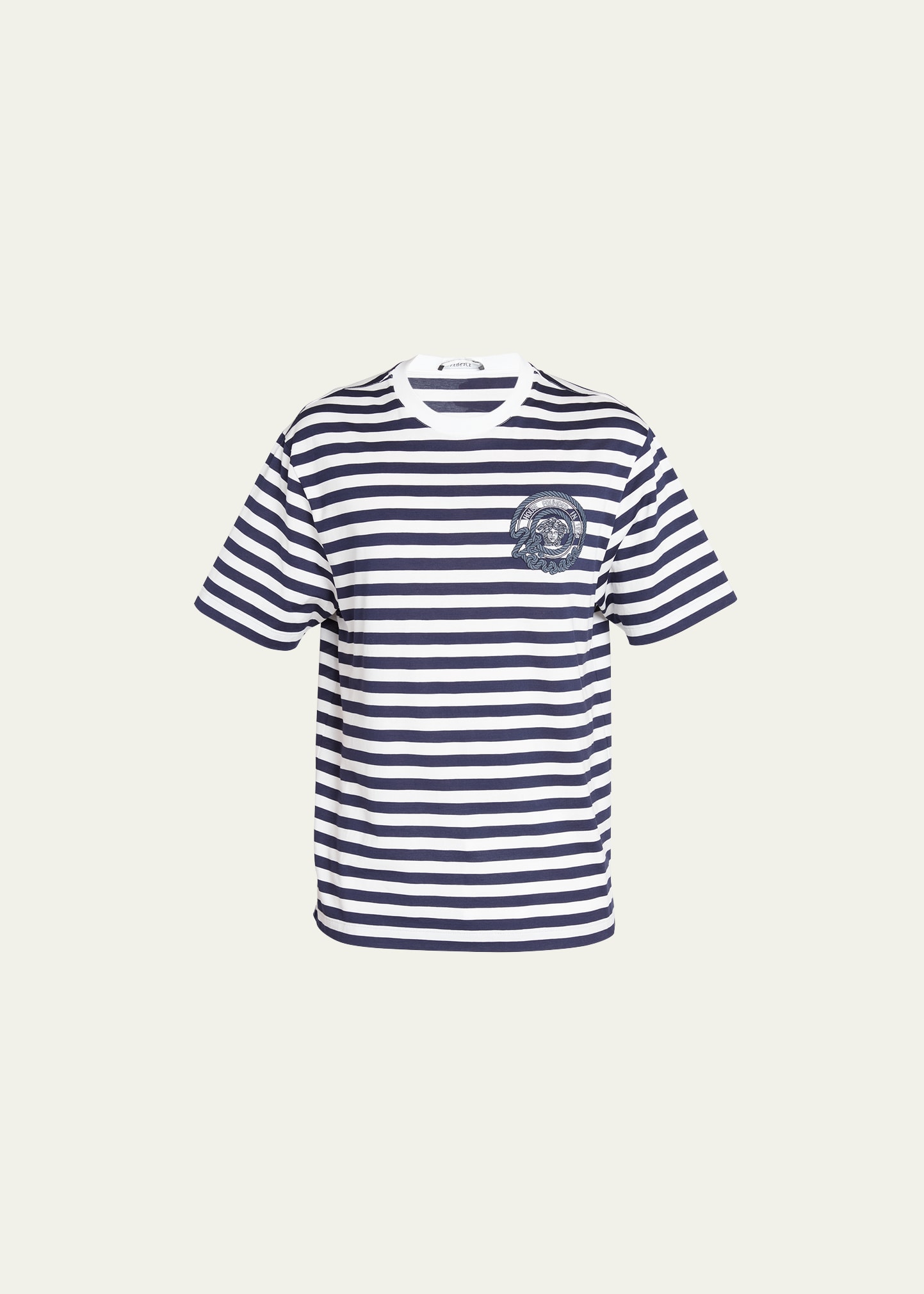Versace Men's Sailor Stripe T-shirt With Crest In Whitenavy Blue