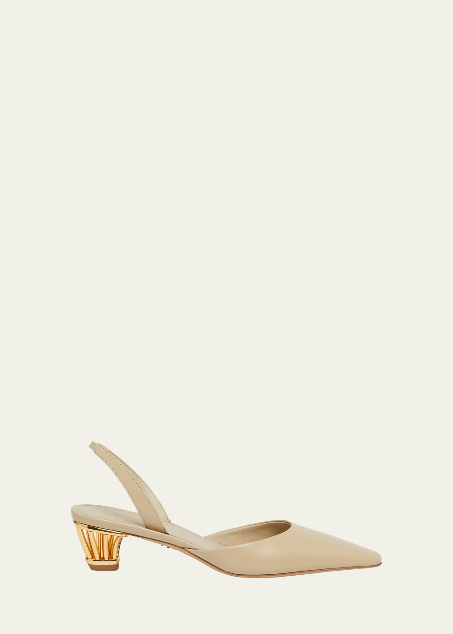 Shop Ferragamo Alyssa Leather Cage-heel Slingback Pumps In Stone