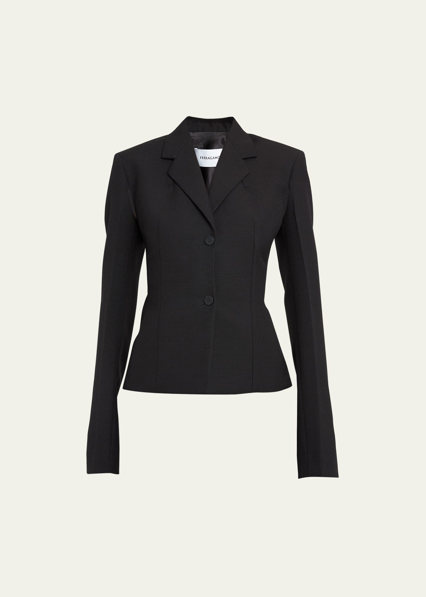 Ferragamo Wool Blazer Jacket With Cape Sleeves In Nero