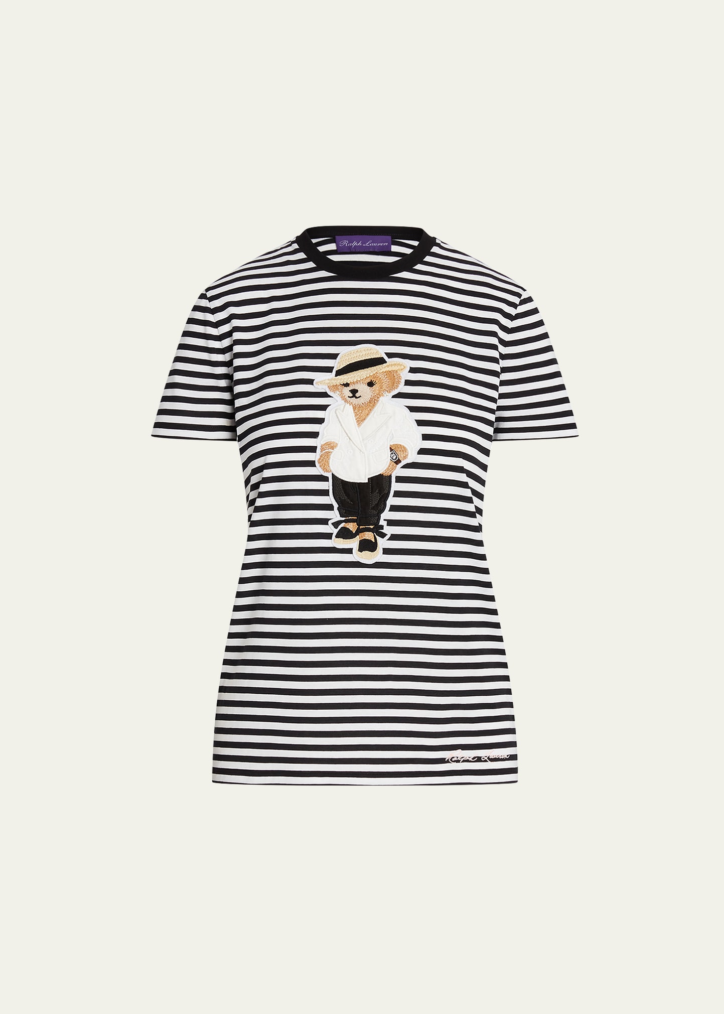 Ralph Lauren Linen Bear Stripe T-shirt In Black Mu