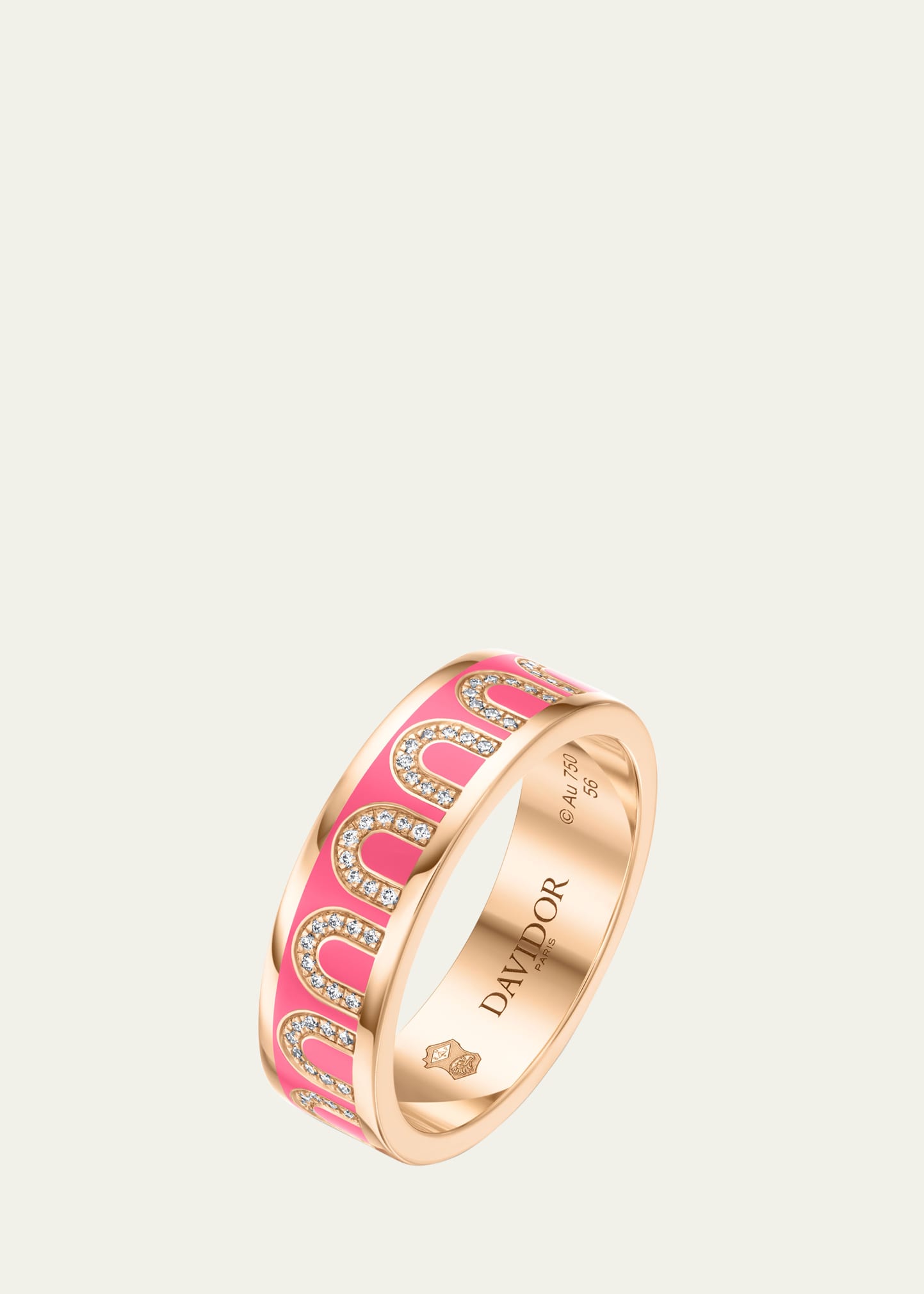 L'Arc de DAVIDOR Ring MM in 18K Rose Gold with Flamant Lacquered Ceramic and Arcade Diamonds