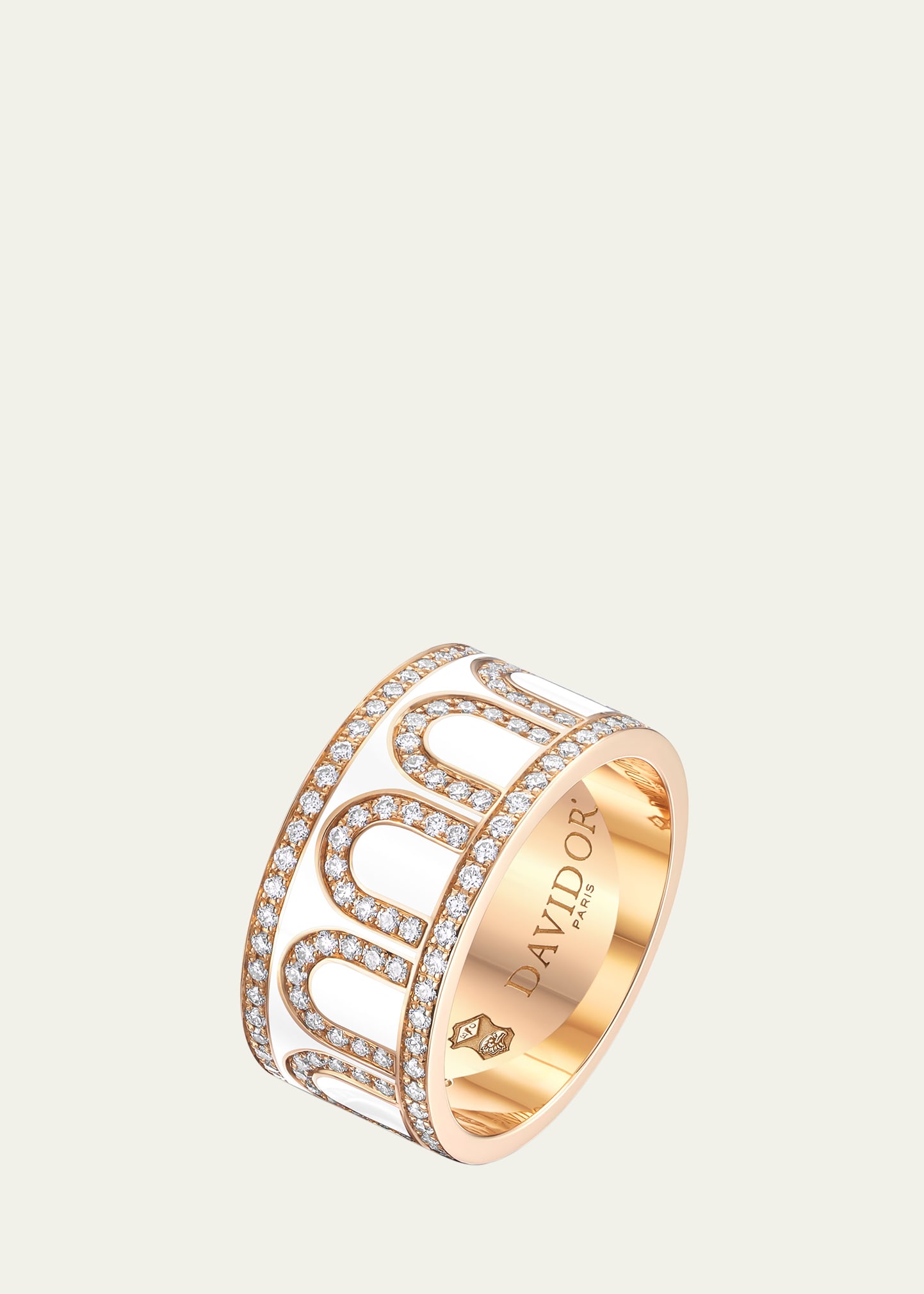 L'Arc de DAVIDOR Ring GM in 18K Rose Gold with Neige Lacquered Ceramic and Palais Diamonds