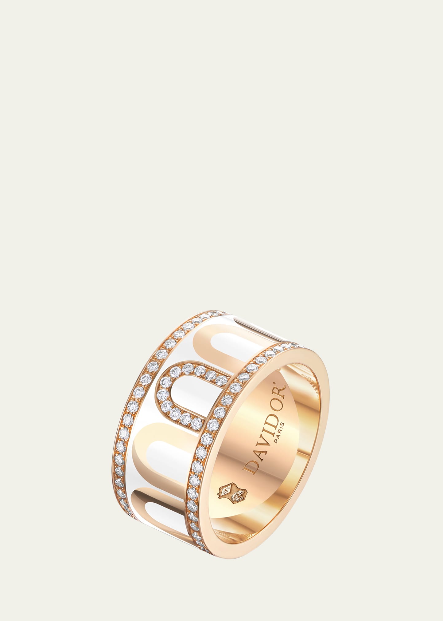 L'Arc de DAVIDOR Ring GM in 18K Rose Gold with Neige Lacquered Ceramic and Porta Diamonds