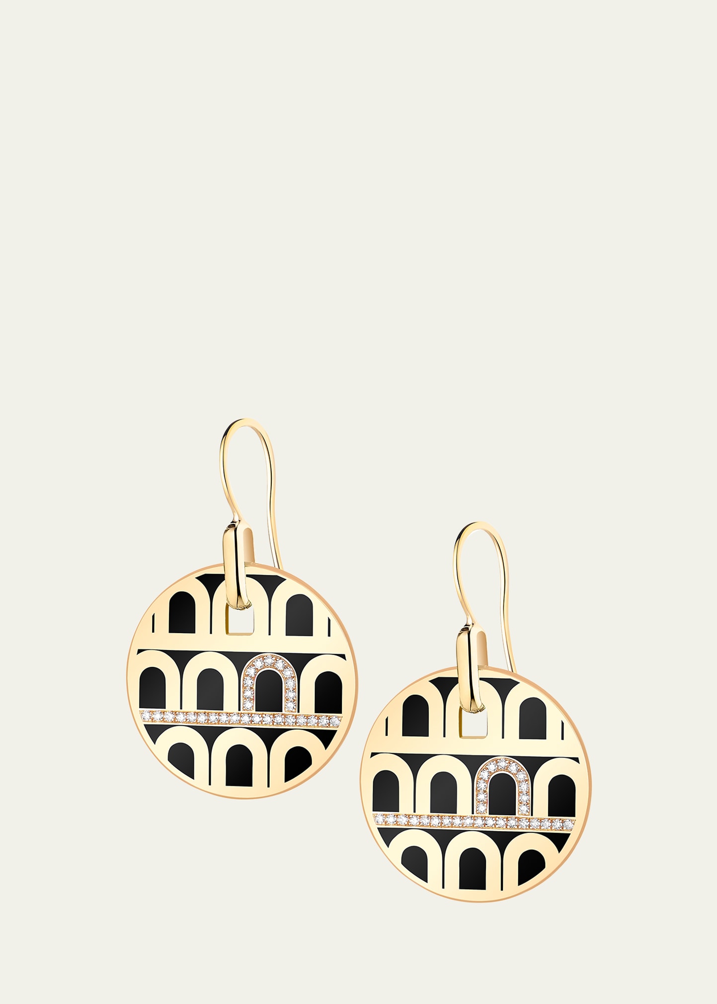 L'Arc de DAVIDOR Pendant Earrings GM in 18K Yellow Gold with Caviar Lacquered Ceramic and Porta Diamonds