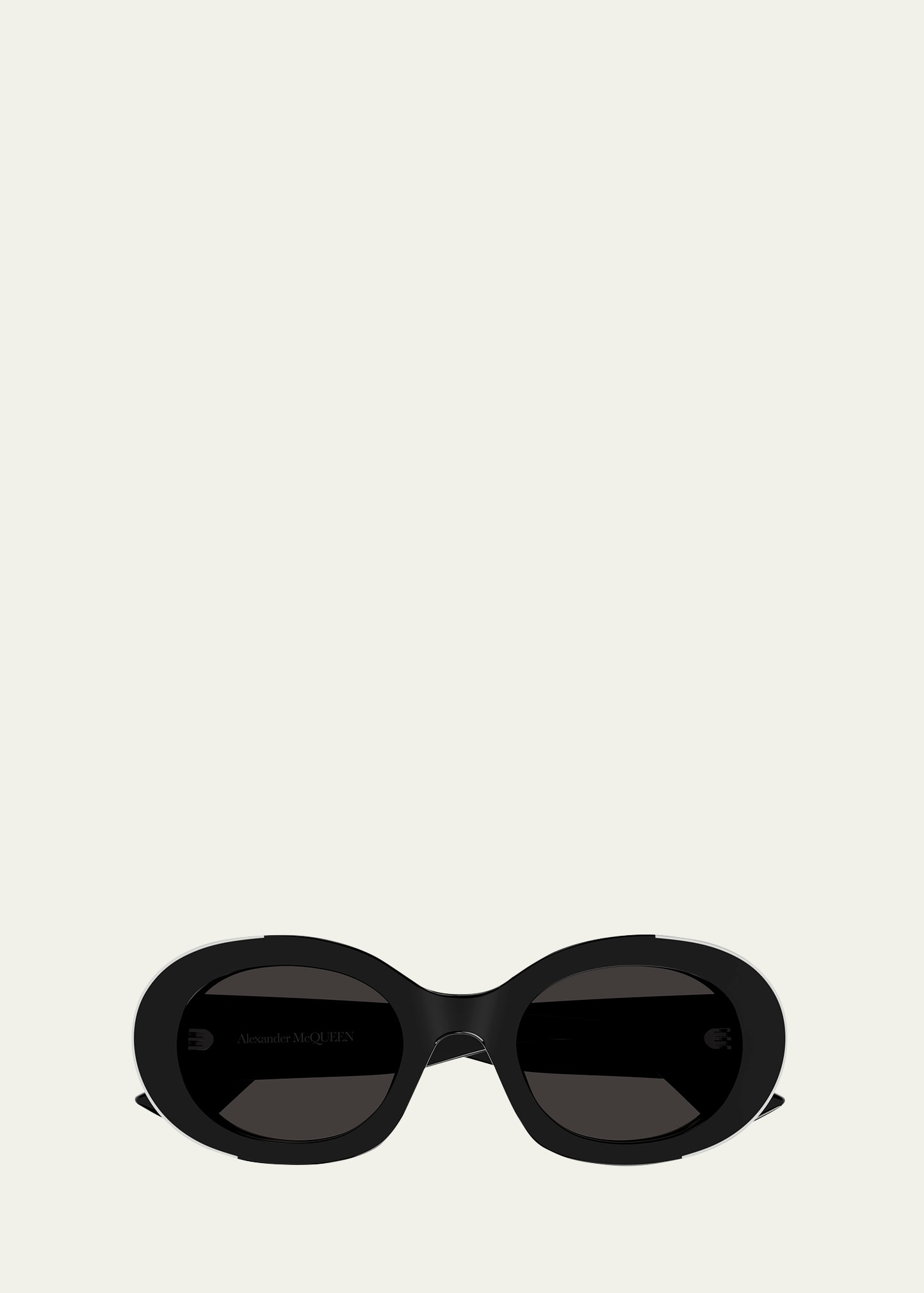 Shop Alexander Mcqueen Silver Embellished Acetate Oval Sunglasses In Shiny Solid Black