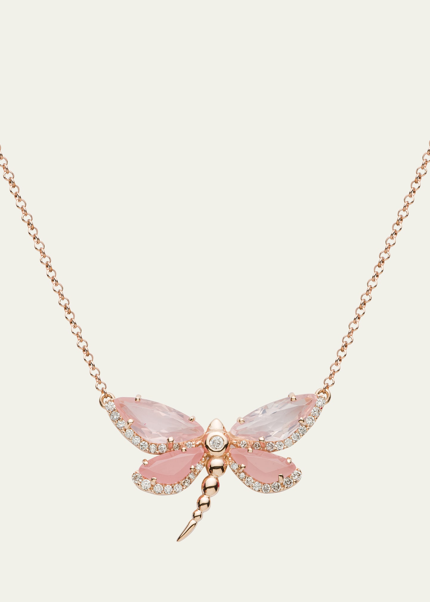Daniella Kronfle Medium Quartz Dragonfly Necklace With Diamonds In Pink