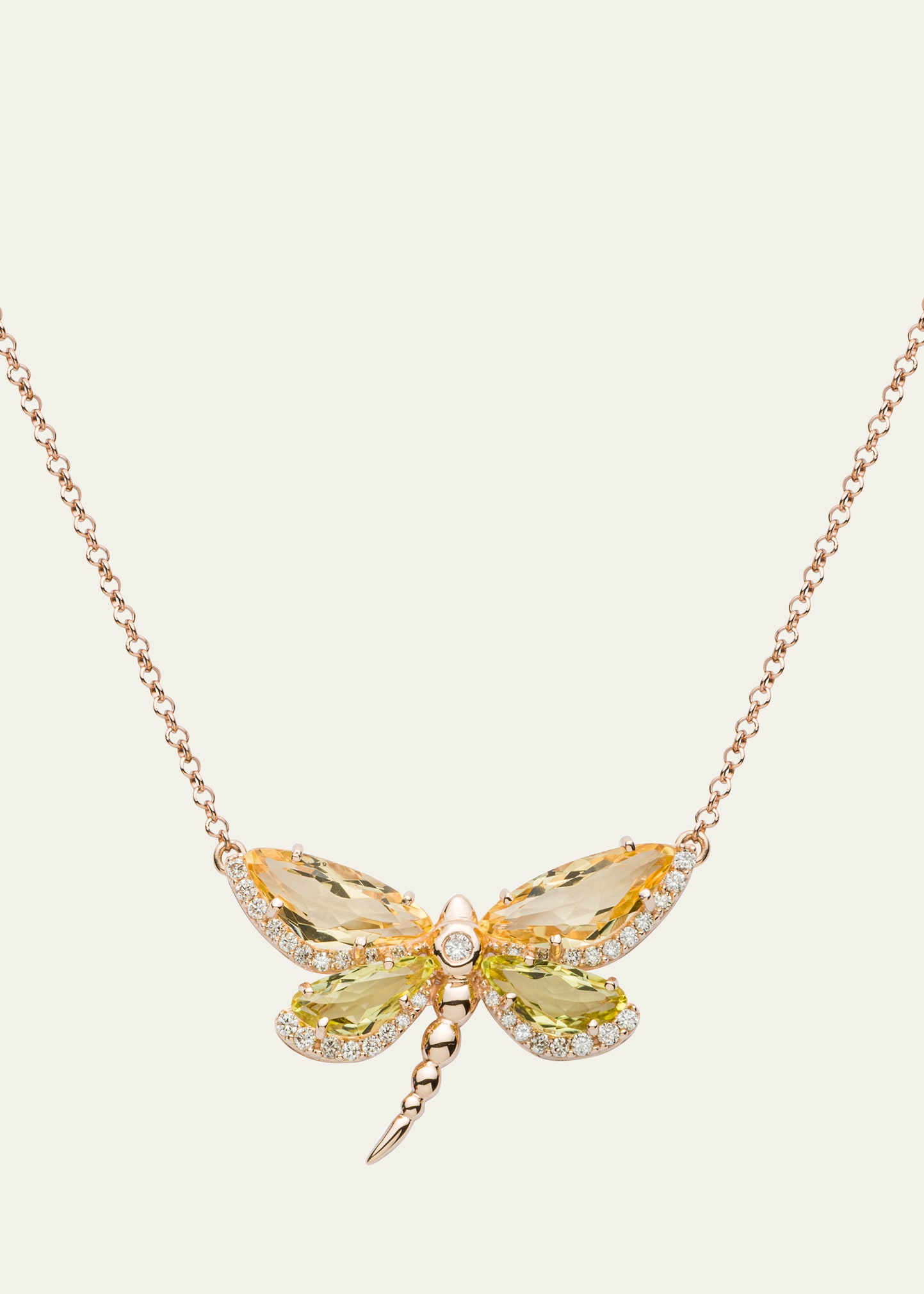 Citrine and Quartz Dragonfly Necklace with Diamonds