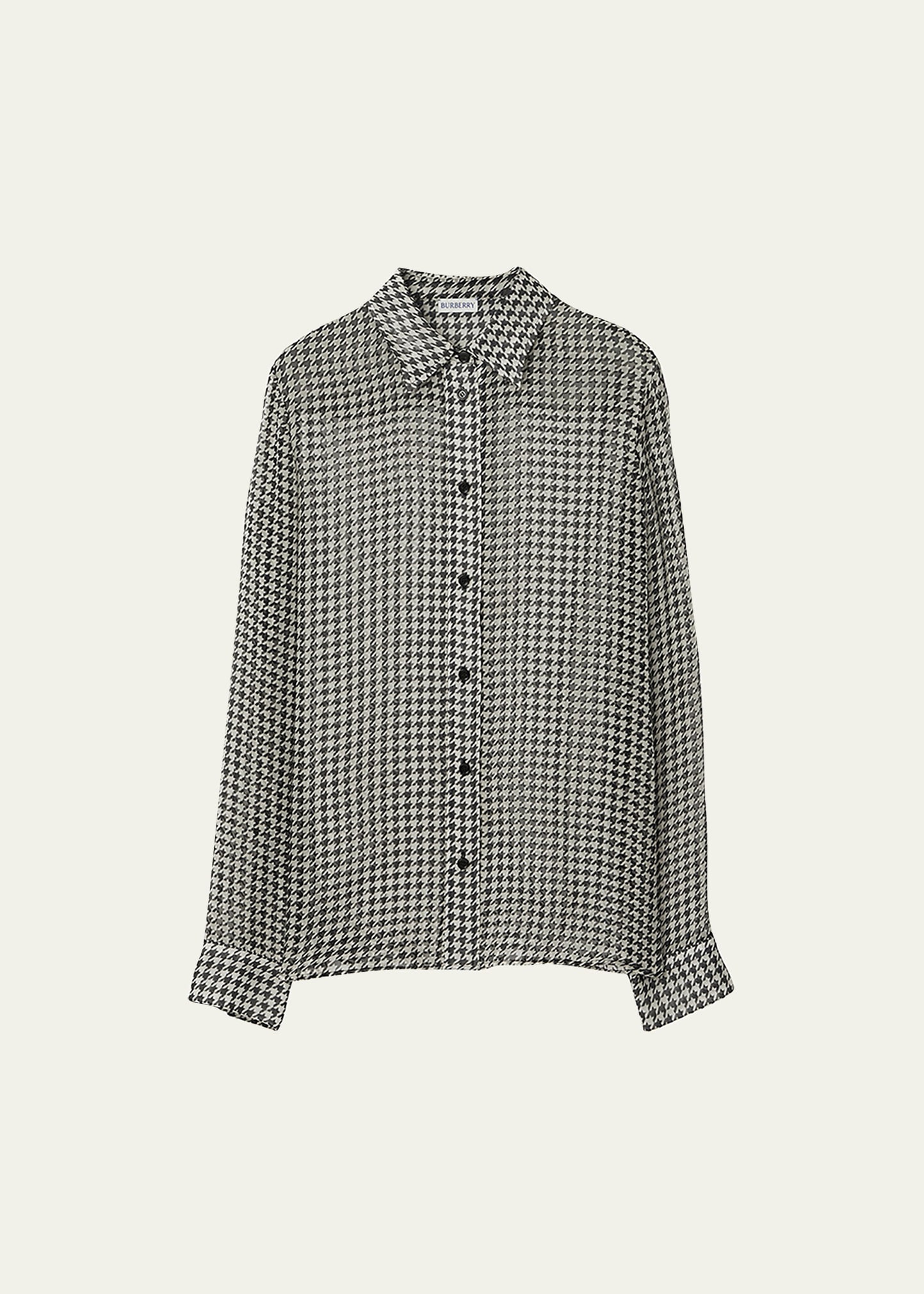 Burberry Houndstooth Button-front Blouse In Monochrome Ip Ptt