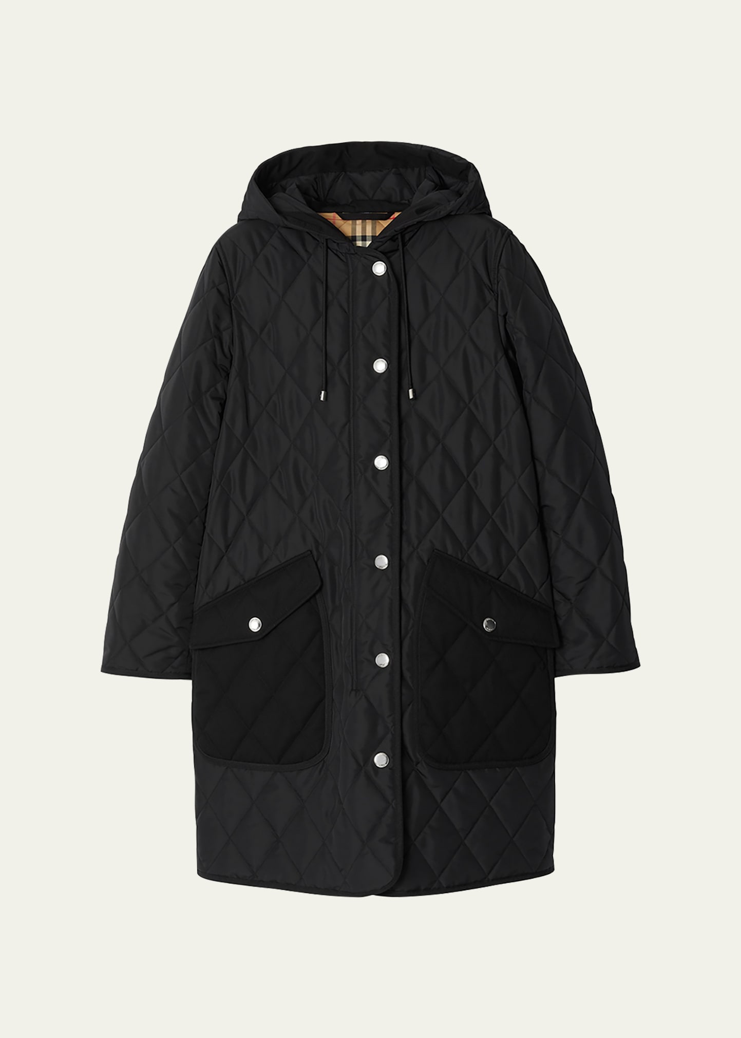 Shop Burberry Roxby Quilted Top Coat With Hood In Black