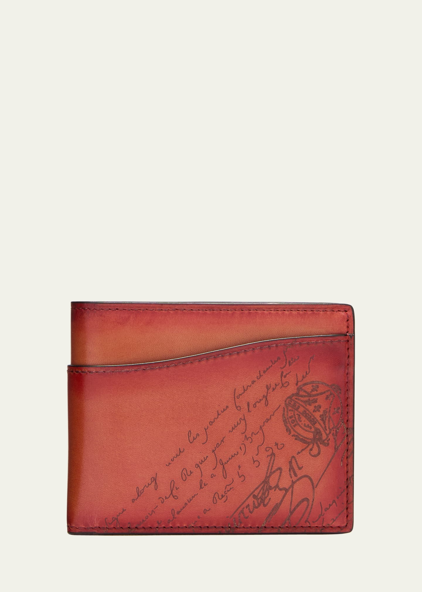 Berluti Men's Makore Slim Scritto Leather Bifold Wallet In Tangerine