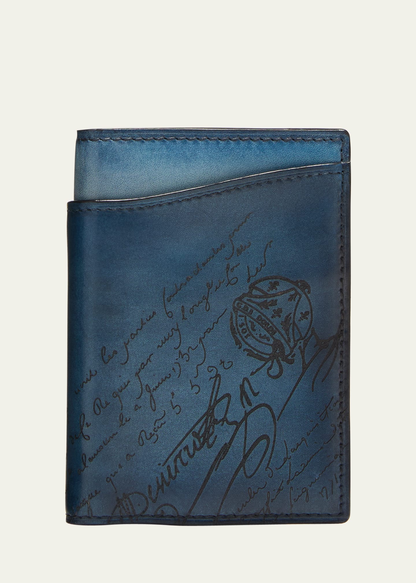 Berluti Men's Jagua Scritto Leather Bifold Card Holder In Iris