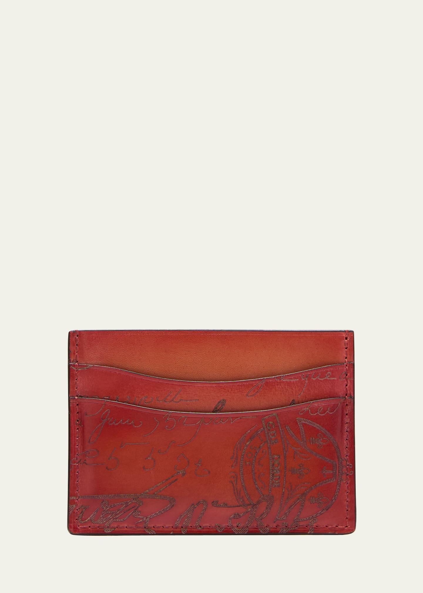 Berluti Men's Bambou Scritto Leather Card Case In Tangerine