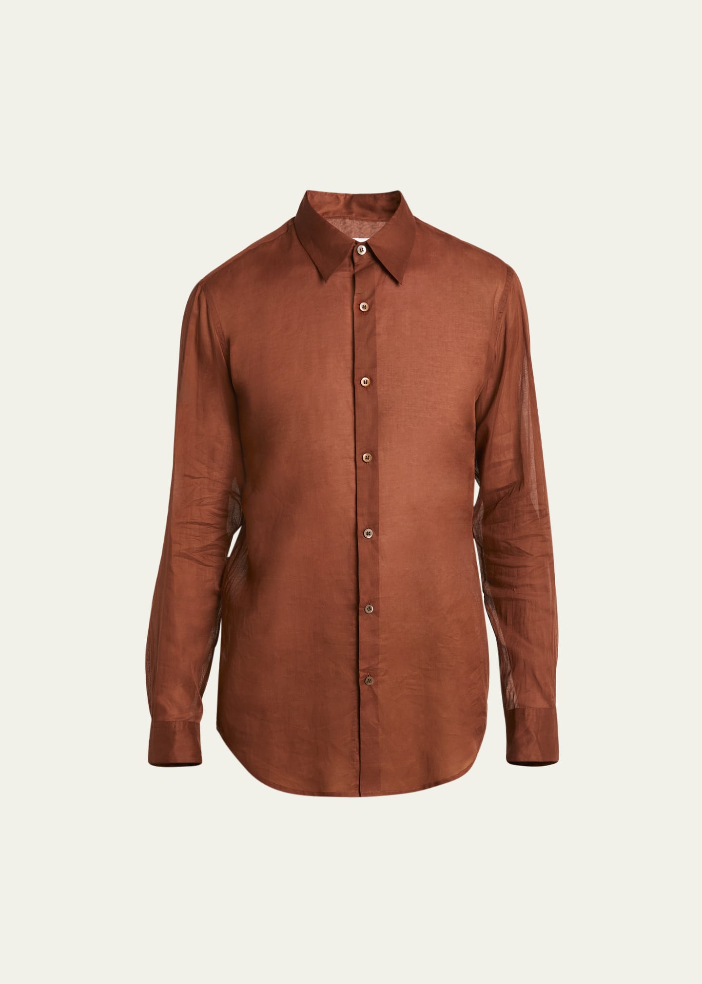 Dries Van Noten Men's Lightweight Cotton Voile Dress Shirt In 701 - Rust