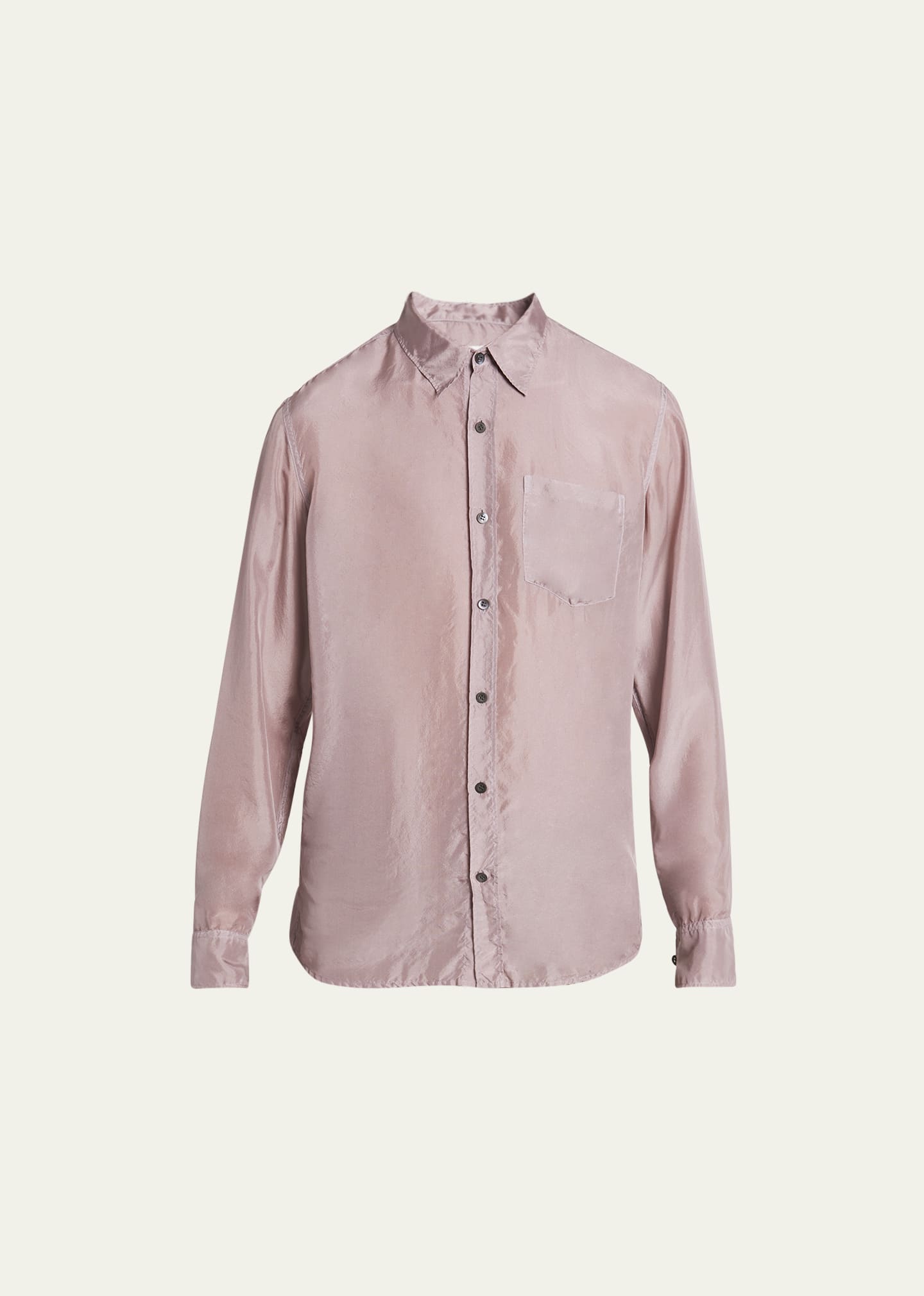 Dries Van Noten Men's Lightweight Silk Ponge Garment-dyed Shirt In 403 - Lilac