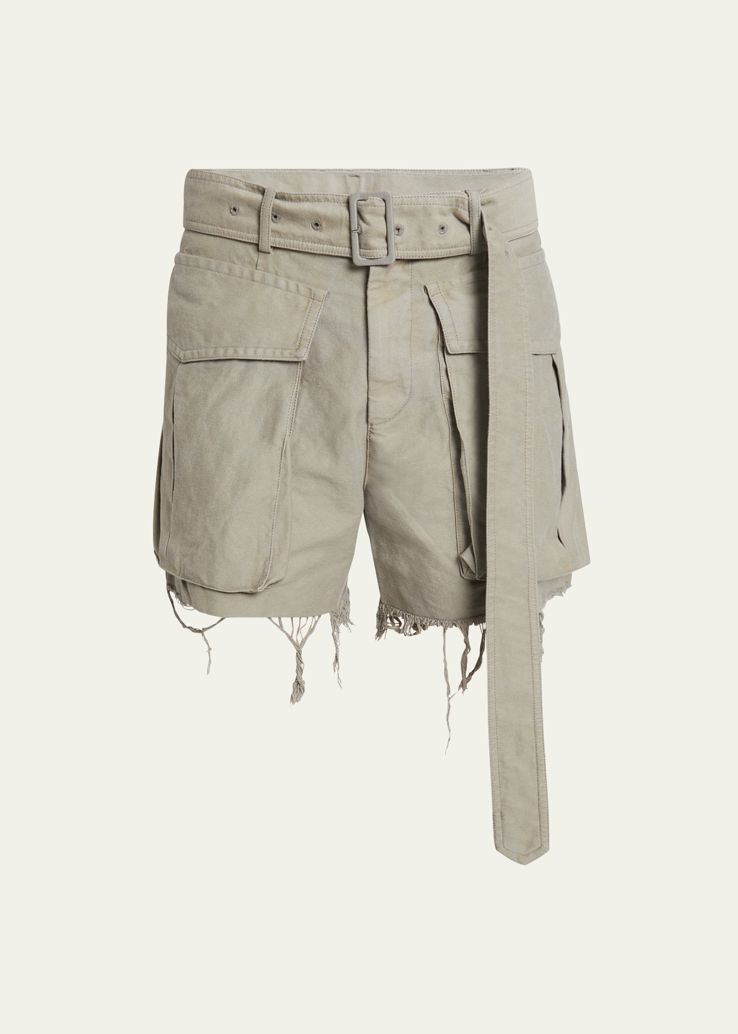 Dries Van Noten Men's Garment-dyed Heavy Cotton Frayed Cargo Shorts In 802 - Grey