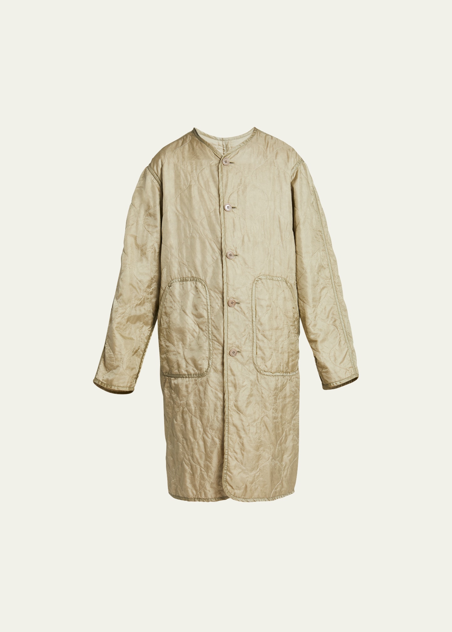 Dries Van Noten Men's Garment-dyed Onion-quilted Liner Coat In 101 - Sand