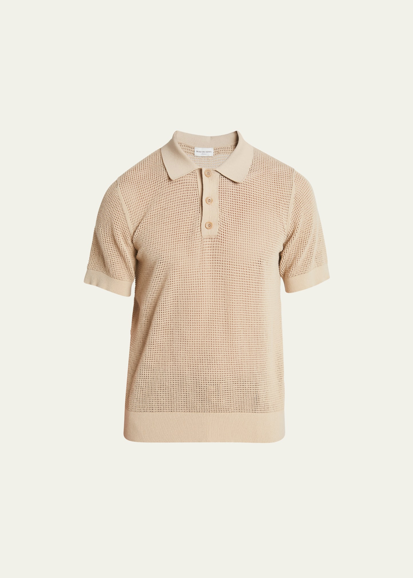 Shop Dries Van Noten Men's Viscose Mesh Knit Polo In 103 - Beige