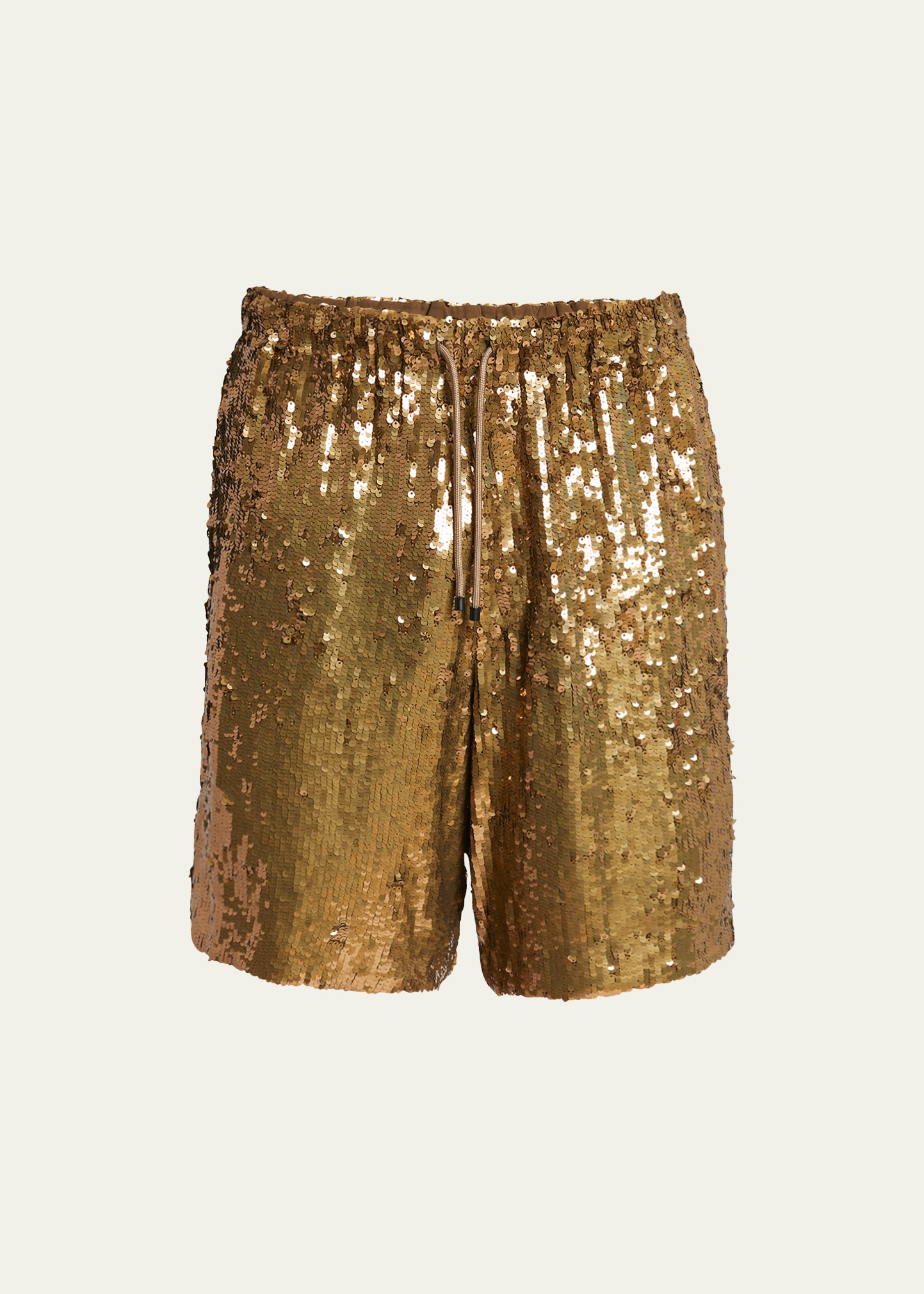Shop Dries Van Noten Men's Shiny Paillette Drawstring Shorts In 954 - Gold