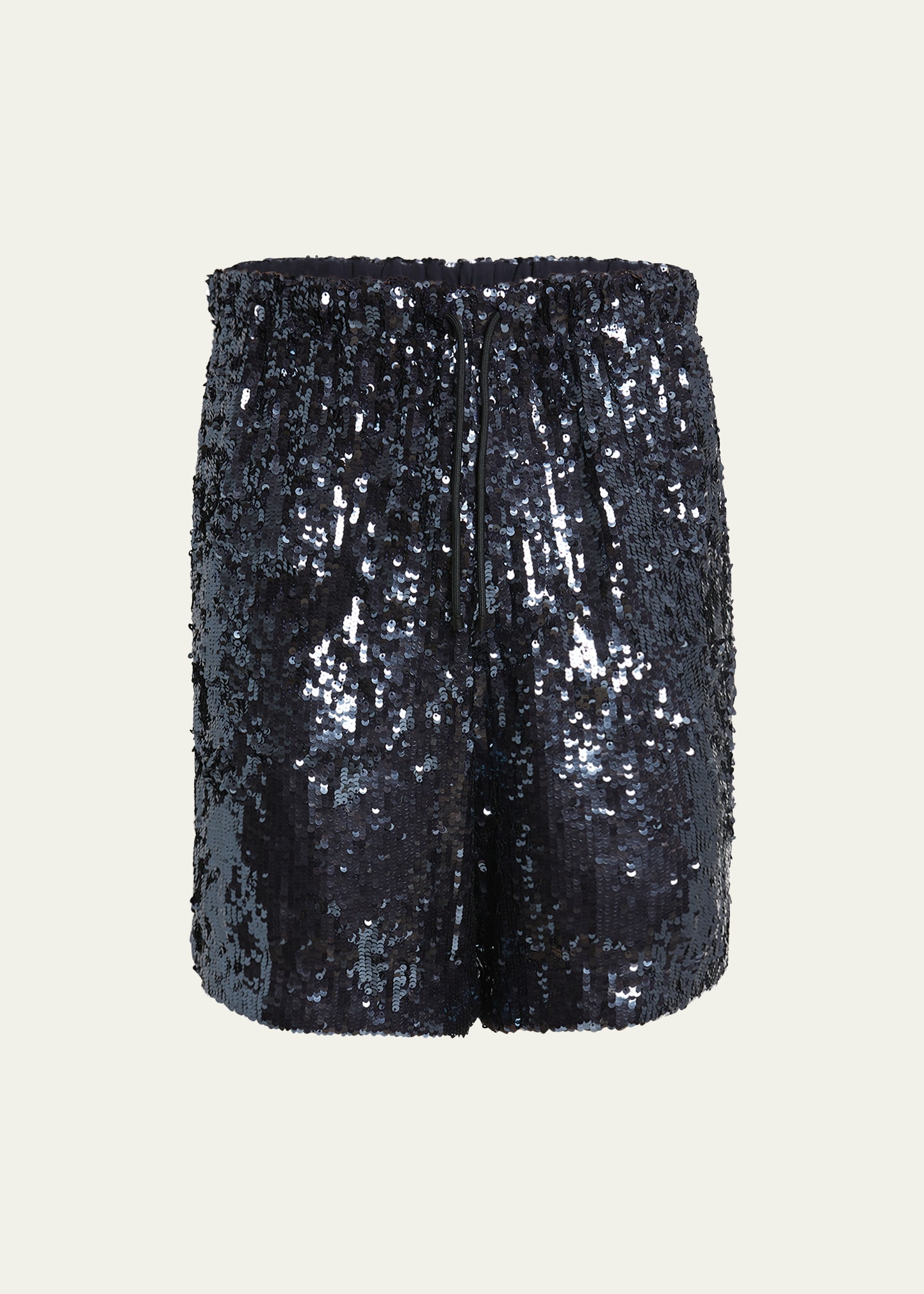 Dries Van Noten Men's Shiny Paillette Drawstring Shorts In 511 - Midnight