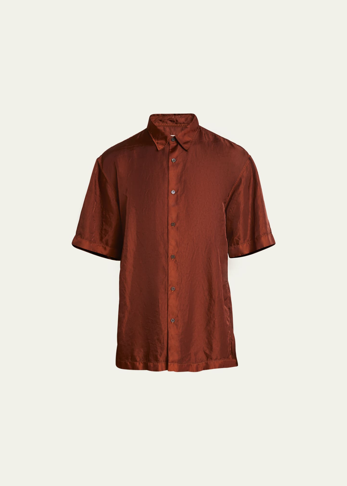 Dries Van Noten Men's Garment-dyed Nylon Short-sleeve Shirt In 701 - Rust