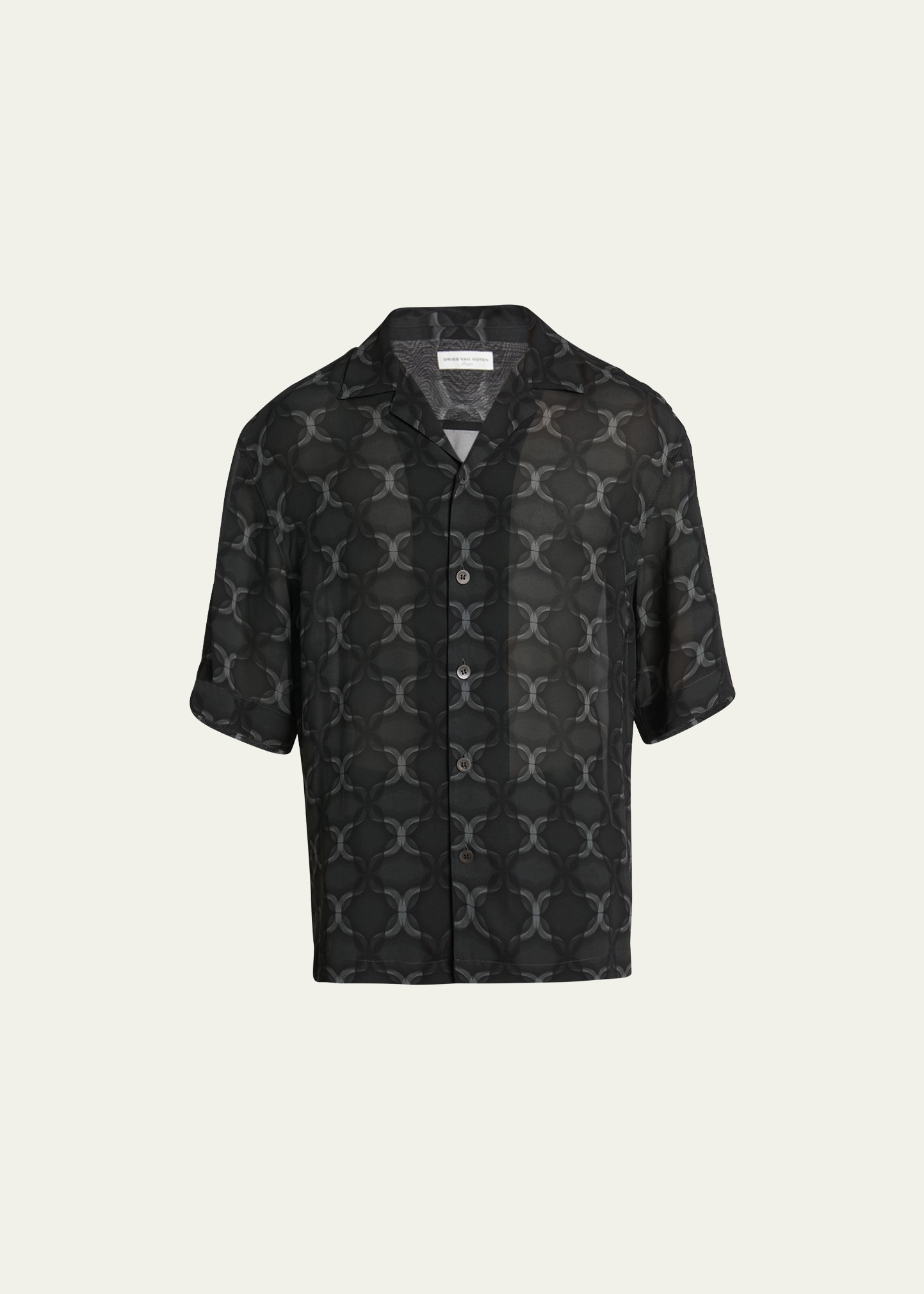 Dries Van Noten Men's Printed Viscose Georgette Camp Shirt In 901 - Anthracite