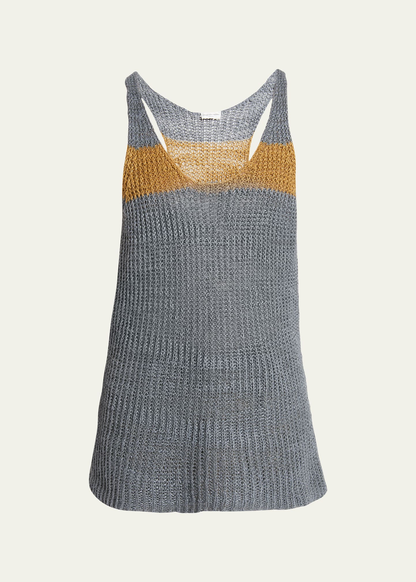 Dries Van Noten Men's Loose Striped Linen Knit Tank Top In 802 Grey