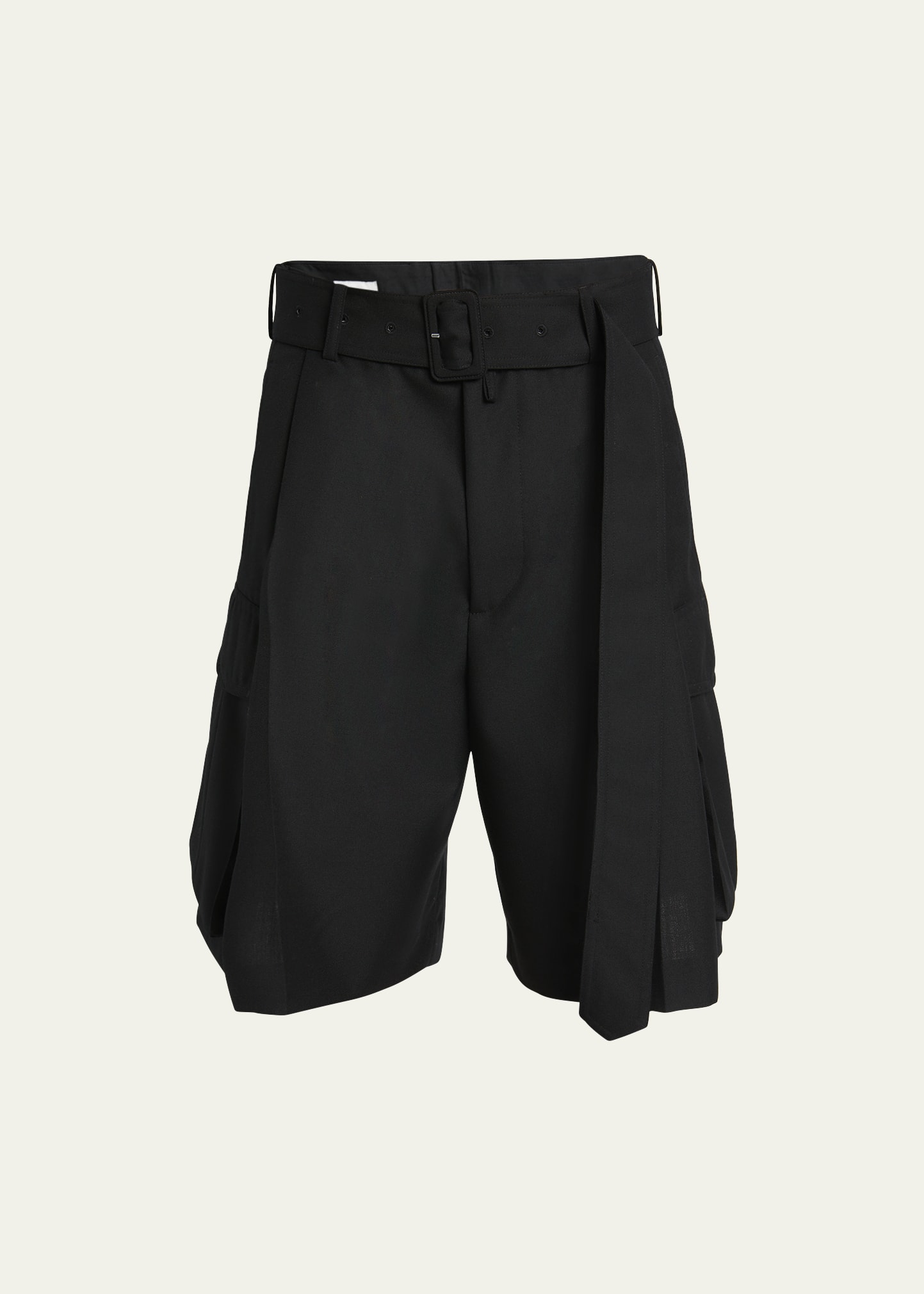 Dries Van Noten Men's Wool Toile Belted Cargo Shorts In 900 - Black
