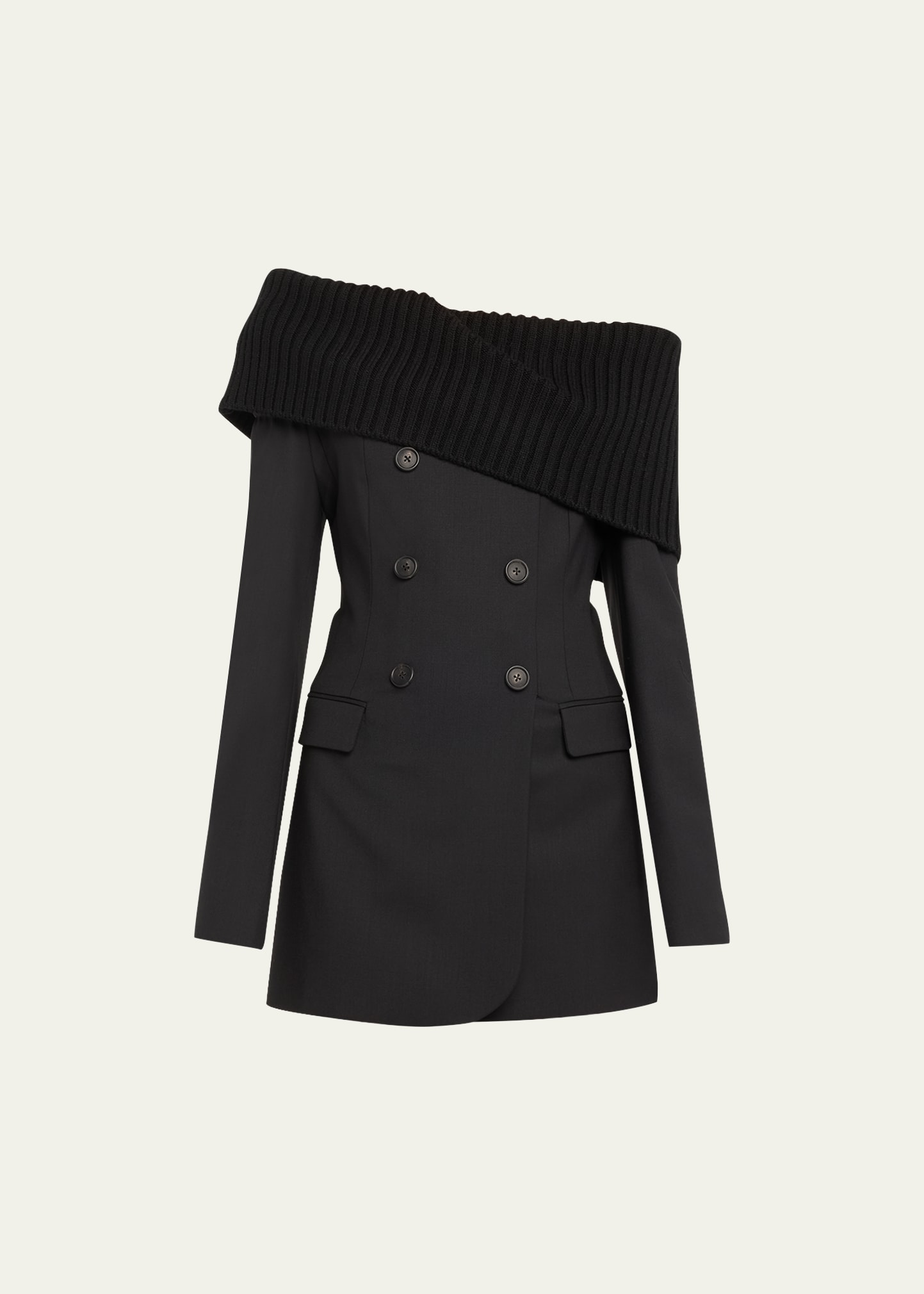 Monse Off-shoulder Deconstructed Wool Dress In Black
