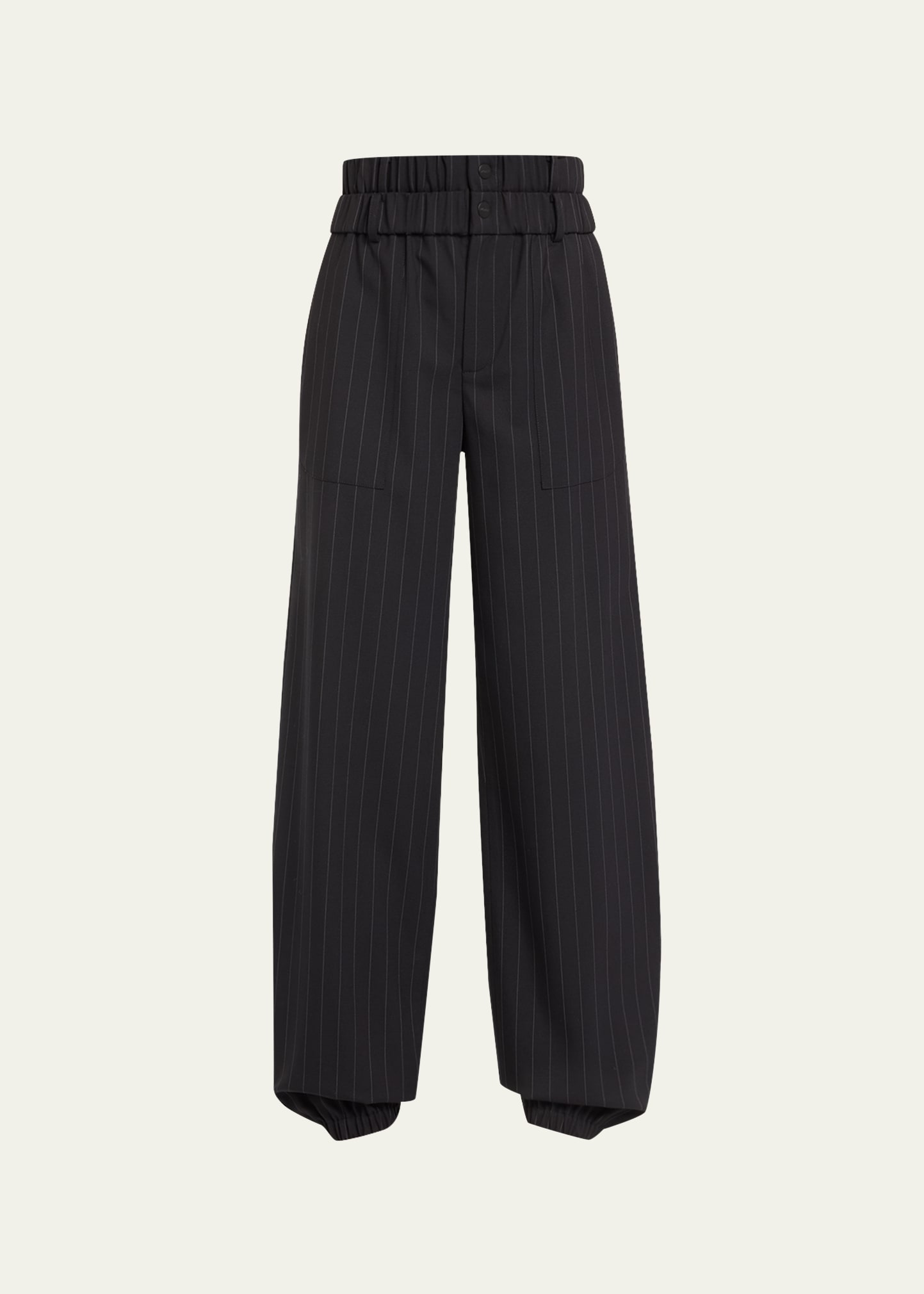 Shop Monse Pinstripe Double Waistband Jogger Trousers In Midnight