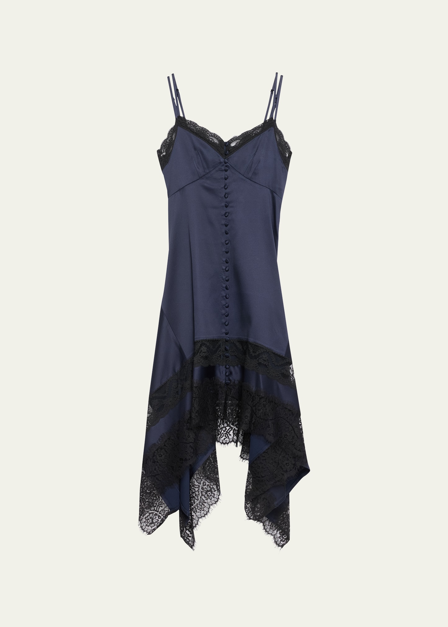 Shop Monse Lace Trim Slip Asymmetric Midi Dress In Midnight