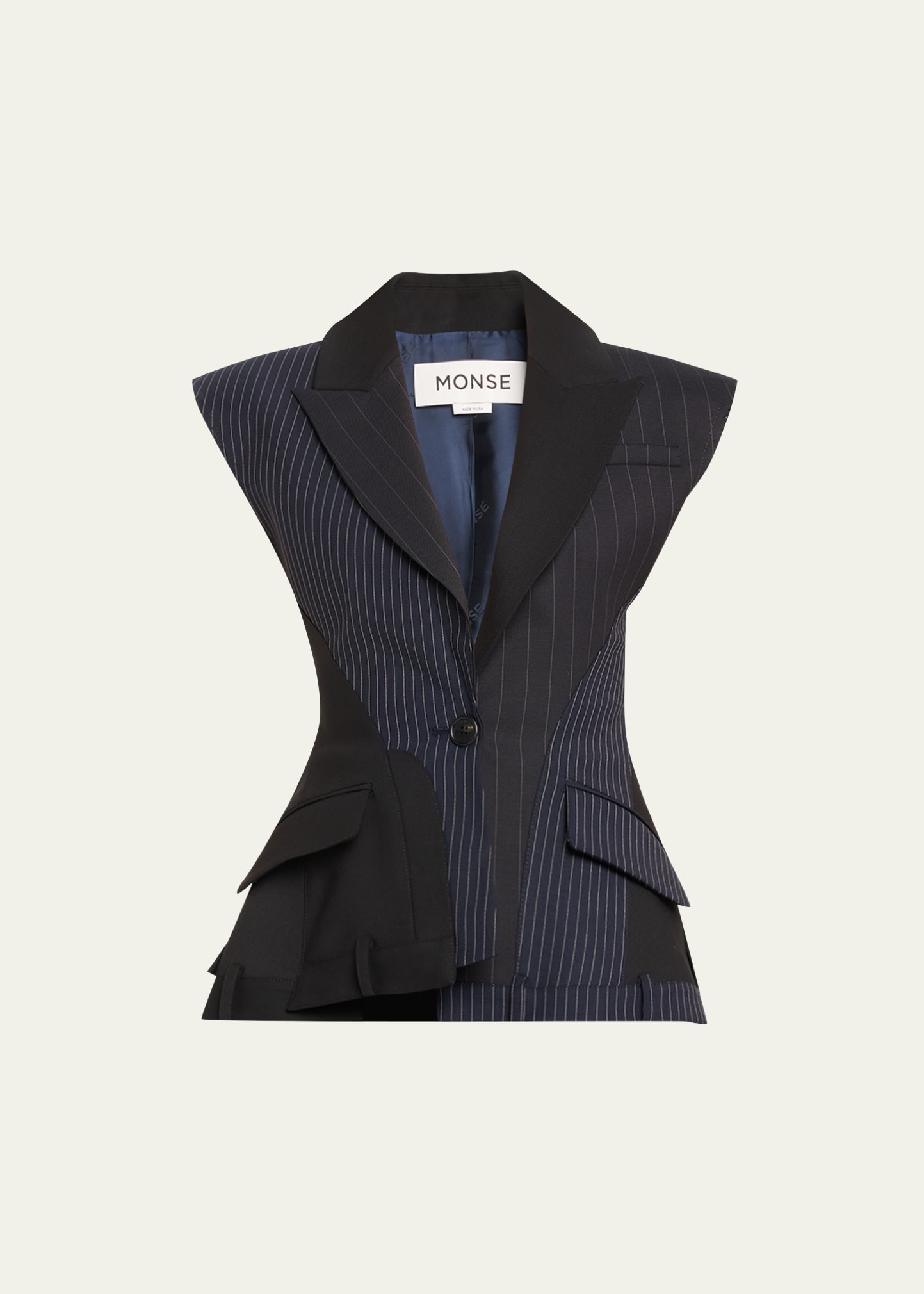 Monse Pinstriped Panelled Cotton Waistcoat In Black