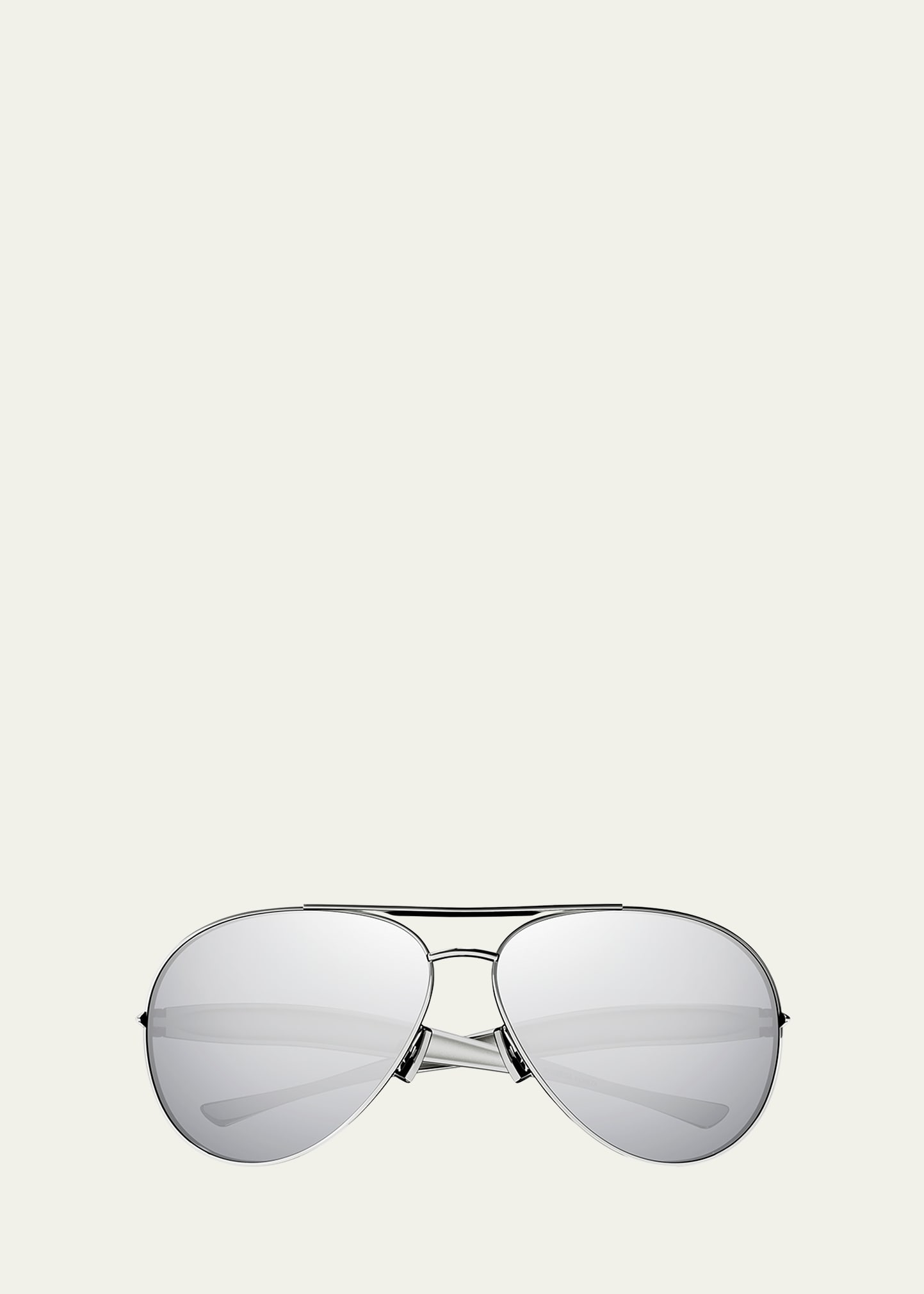 Bottega Veneta Curved Metal Aviator Sunglasses In Shiny Silver