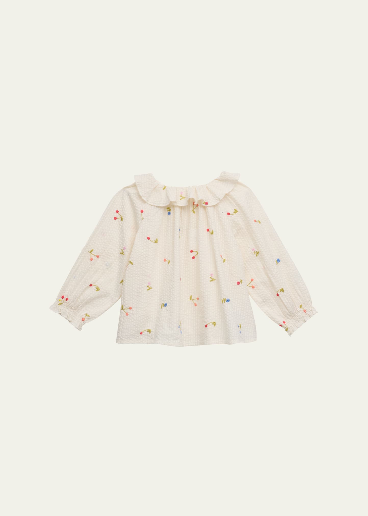 Shop Bonpoint Girl's Dolci Cherry Embroidered Blouse In Blanc Lait